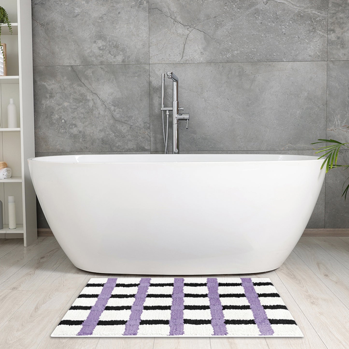 Checkered Non Slip Bath Mats, Soft Fluffy Absorbent Bathroom Rugs for Shower