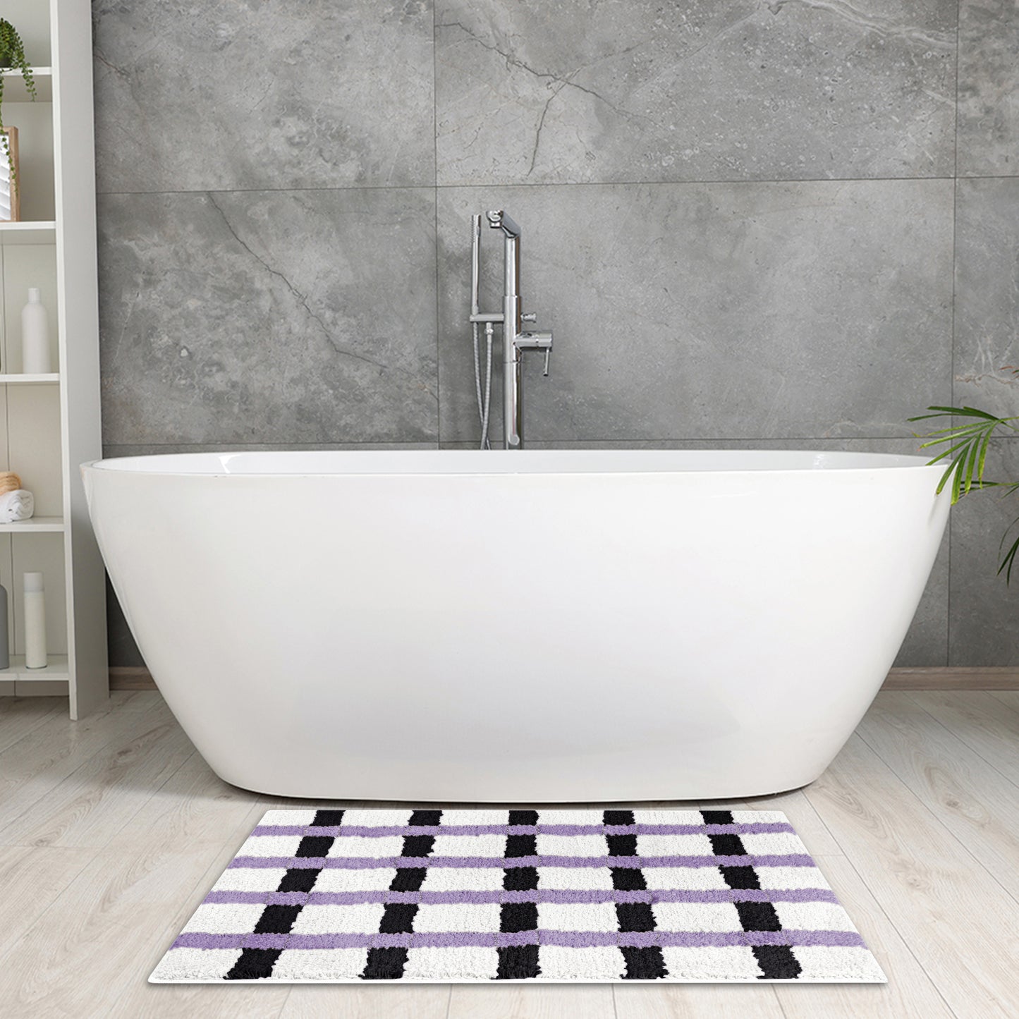 Checkered Non Slip Bath Mats, Soft Fluffy Absorbent Bathroom Rugs for Shower