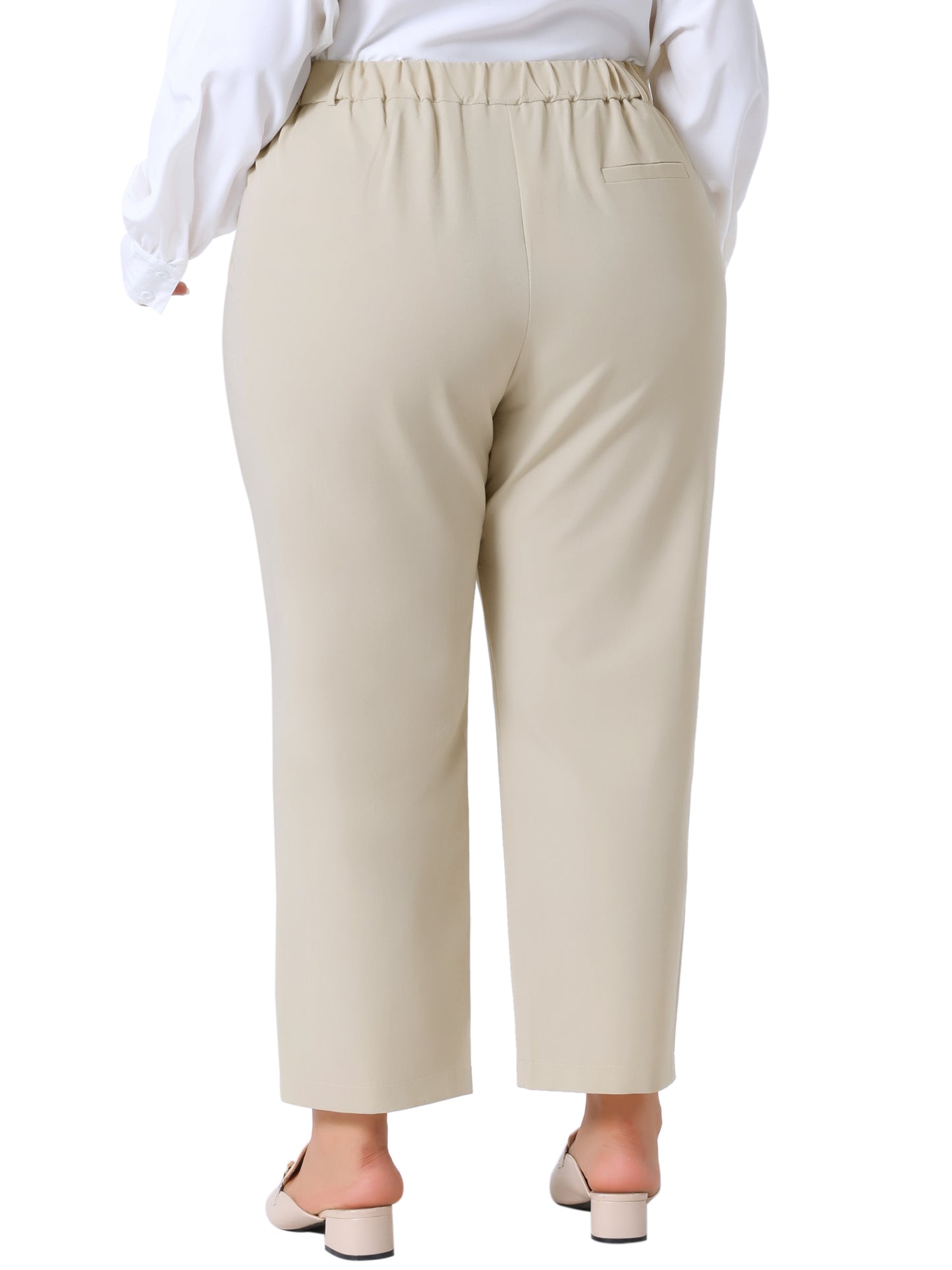 Women Plus Size Pants Elastic High Waisted Long Straight Business Casual Work Pants Trousers with Pockets