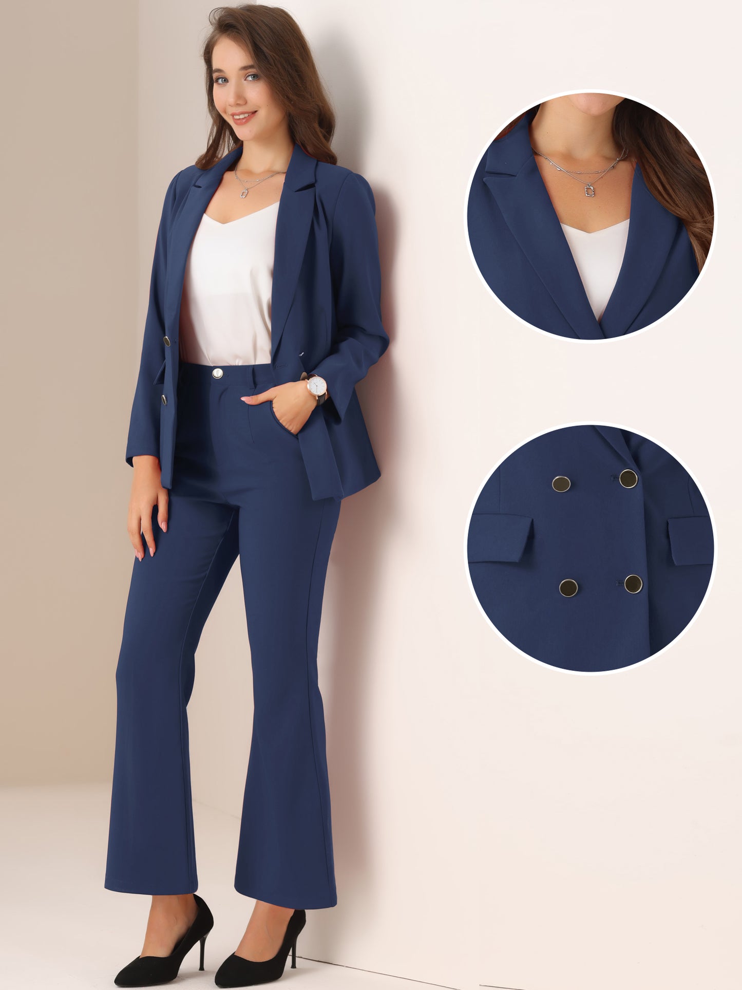 Women's 2 Piece Work Suit Business Formal Double-Breasted Blazer and Pants Set