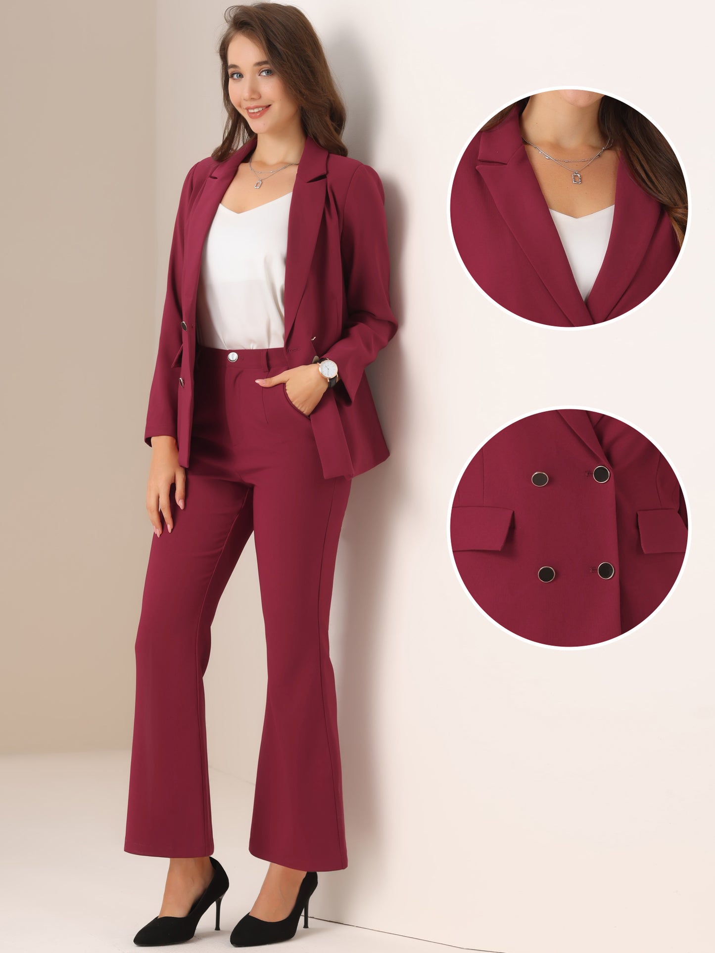 Women's 2 Piece Work Suit Business Formal Double-Breasted Blazer and Pants Set