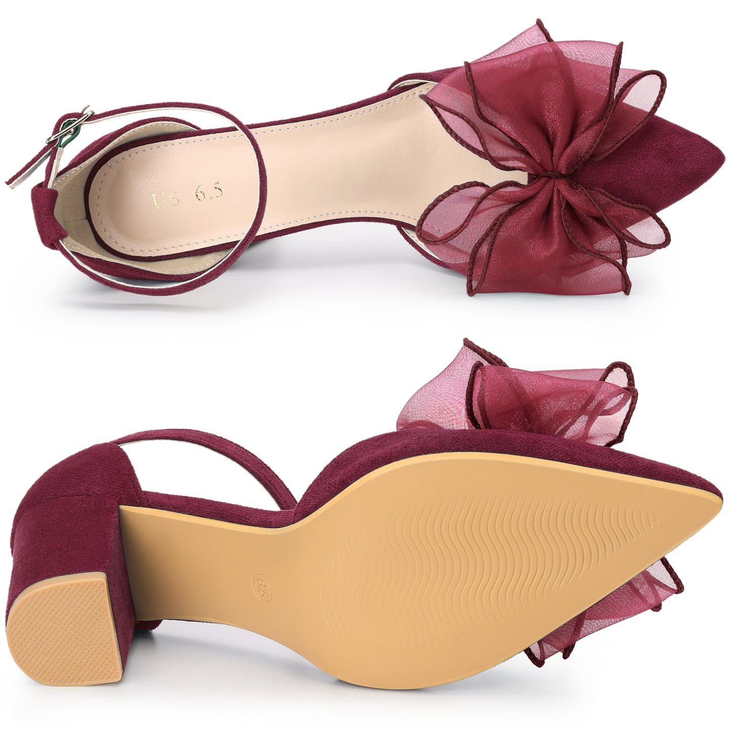 Women's Bow Heels Closed Toe Chunky Heel Pumps Sandals