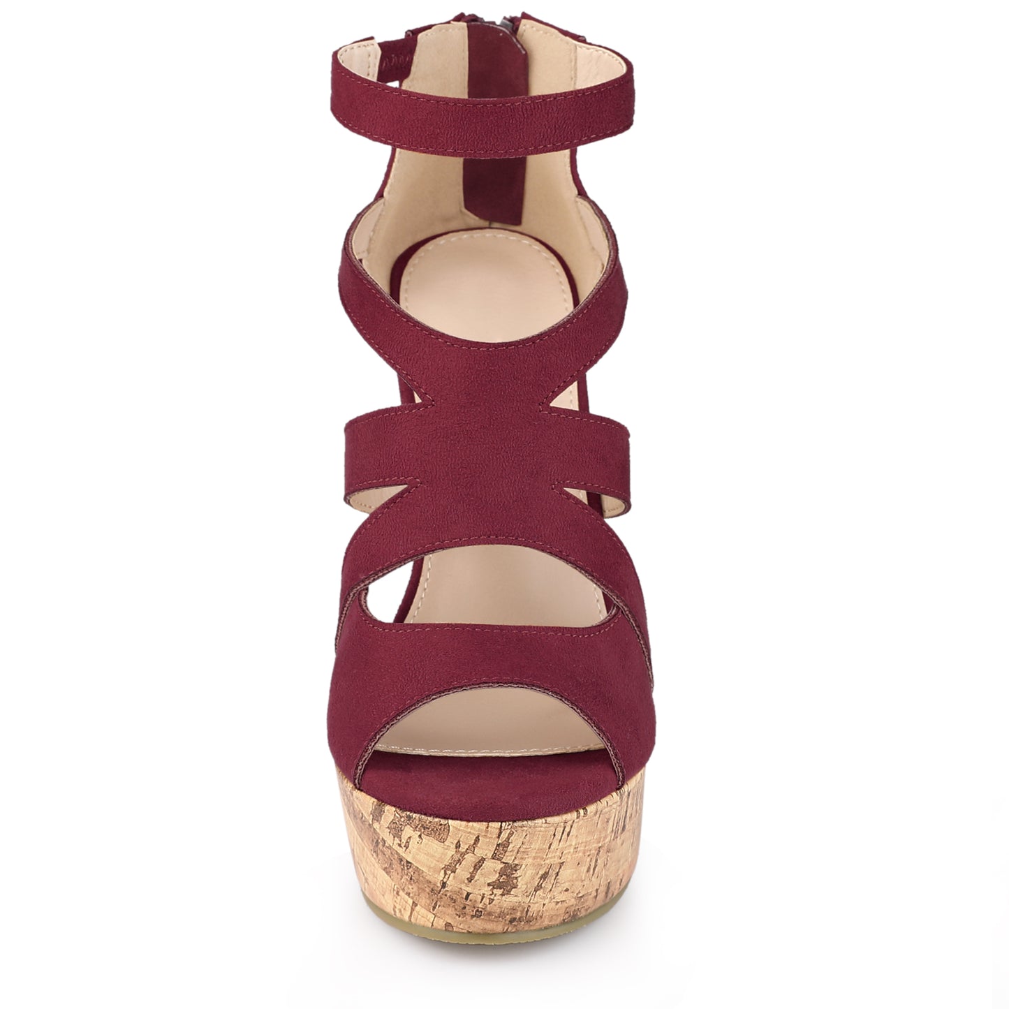 Women's Platform Peep Toe Cutout Caged Cork Wedge Heel Sandals