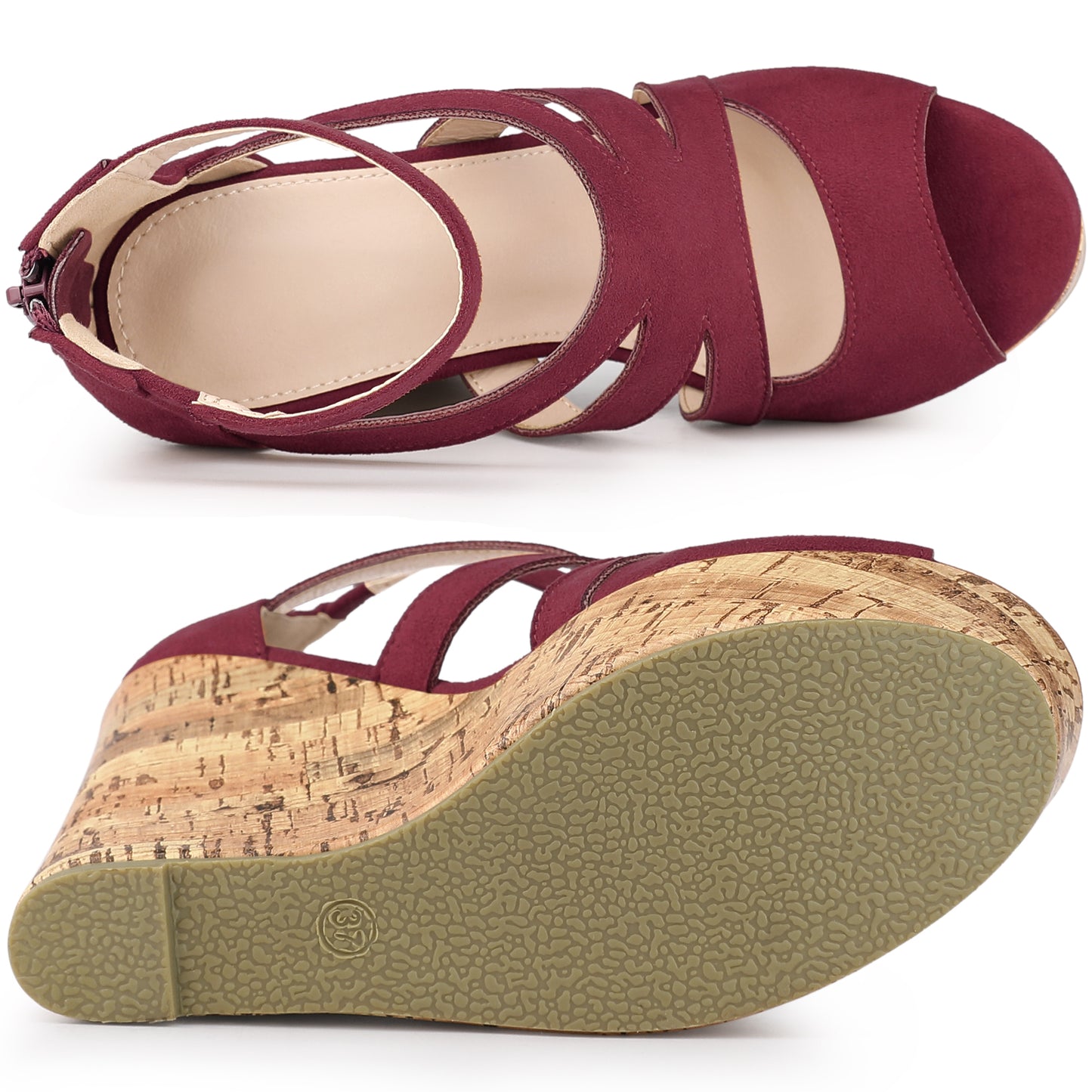 Women's Platform Peep Toe Cutout Caged Cork Wedge Heel Sandals