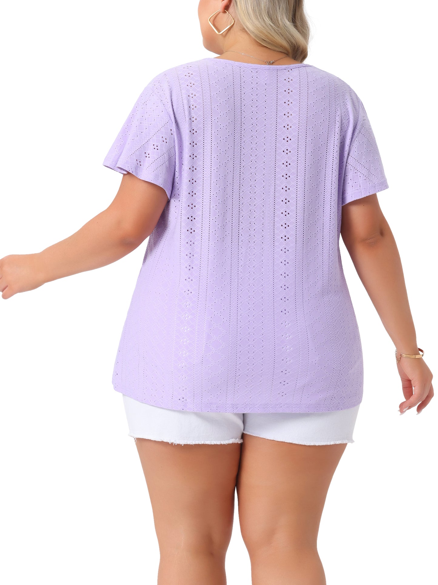 Women's Plus Size Summer Tee V Neck Hollow Flare Short Sleeve Casual Top Tunic