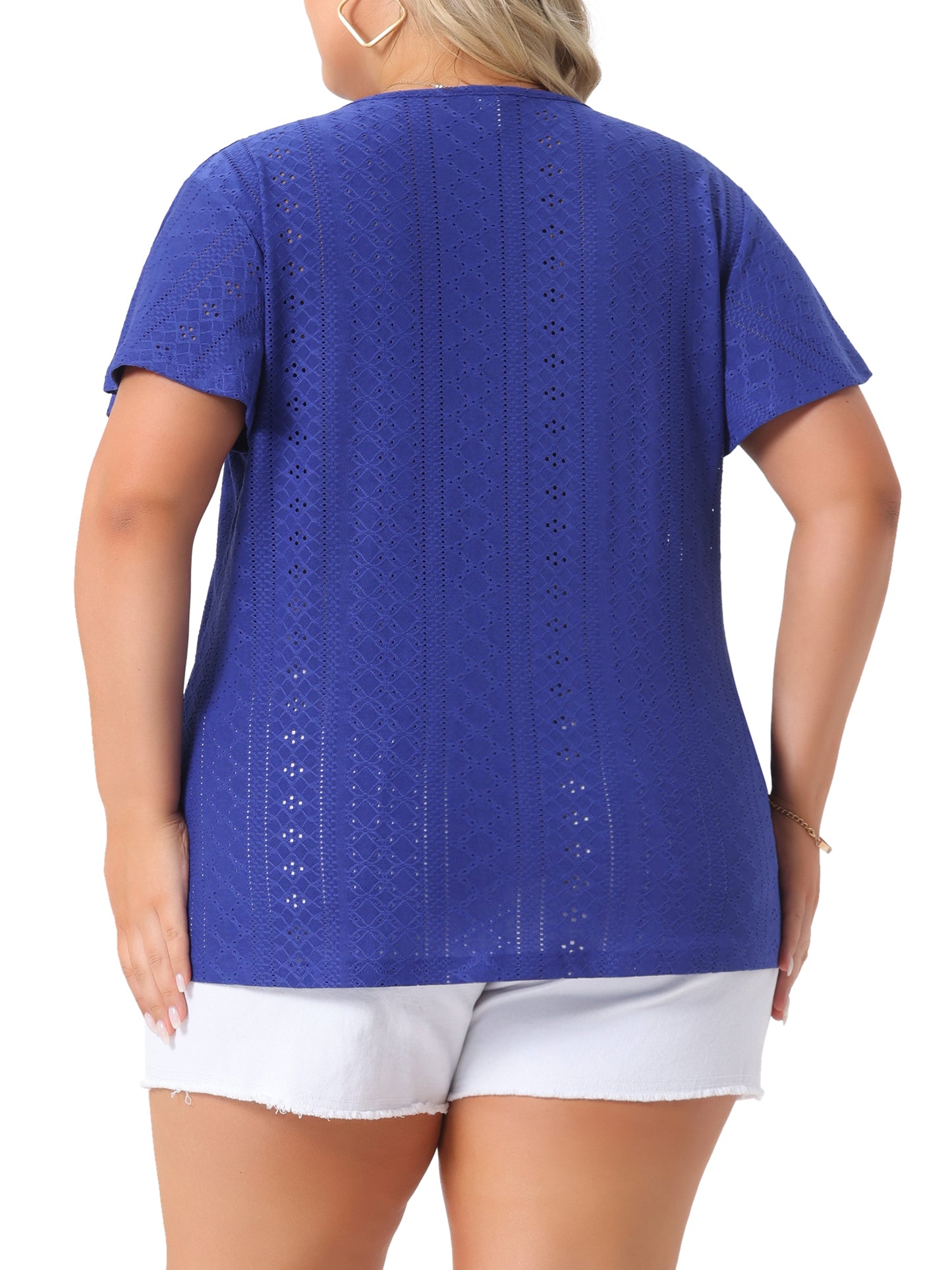 Women's Plus Size Summer Tee V Neck Hollow Flare Short Sleeve Casual Top Tunic