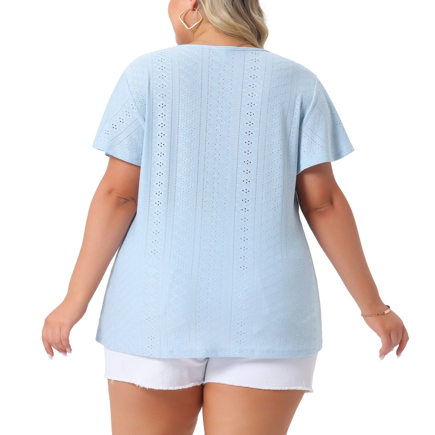 Women's Plus Size Summer Tee V Neck Hollow Flare Short Sleeve Casual Top Tunic