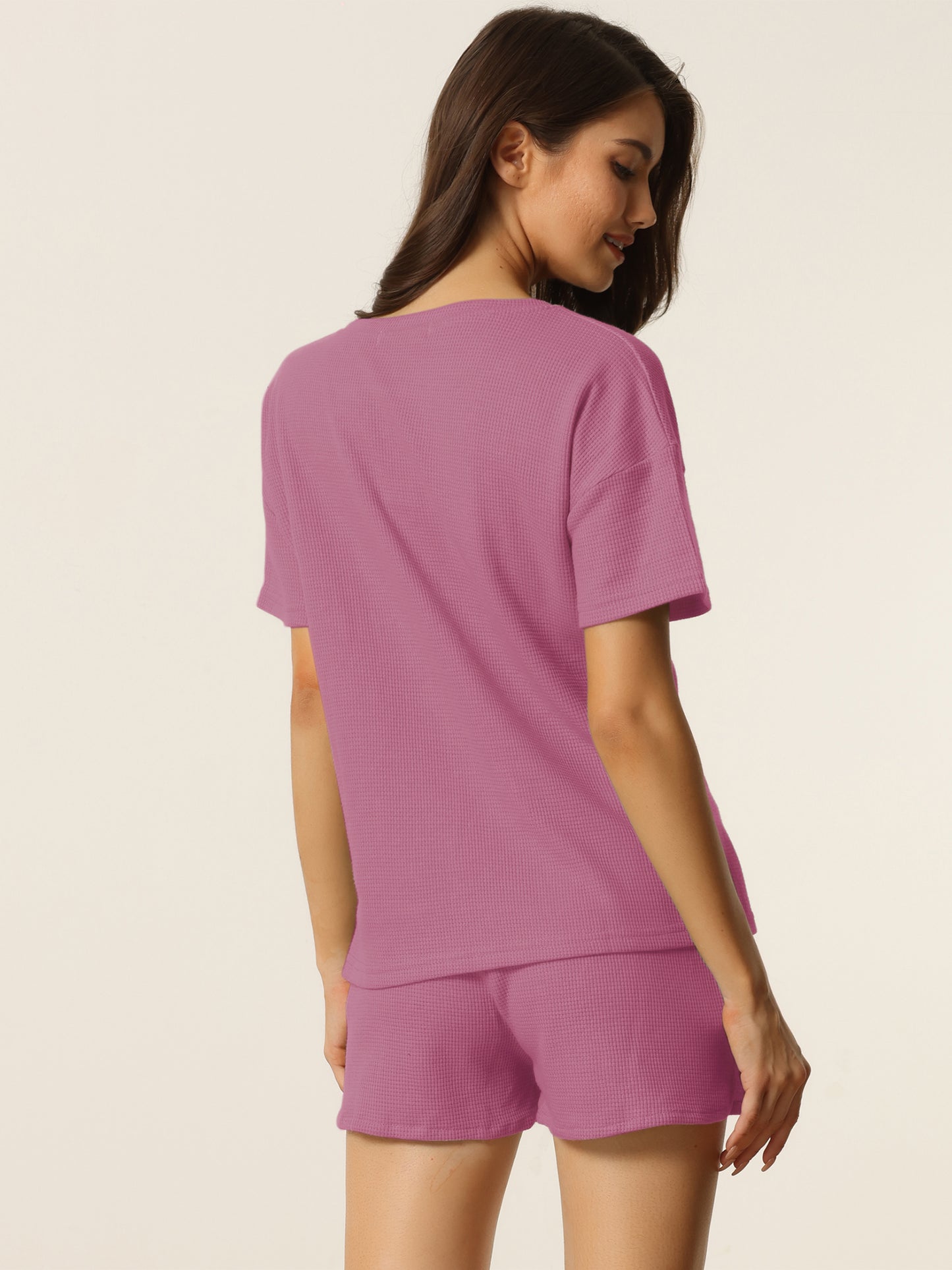 Women's Lounge Set with Pockets Waffle Outfits T-shirt and Shorts Loungewear Sweatsuit