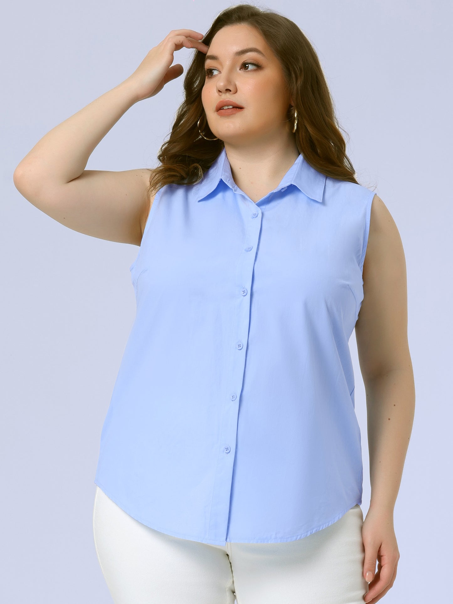 Women's Plus Size Sleeveless Top Summer Casual Office Button Down Tank Top Shirt