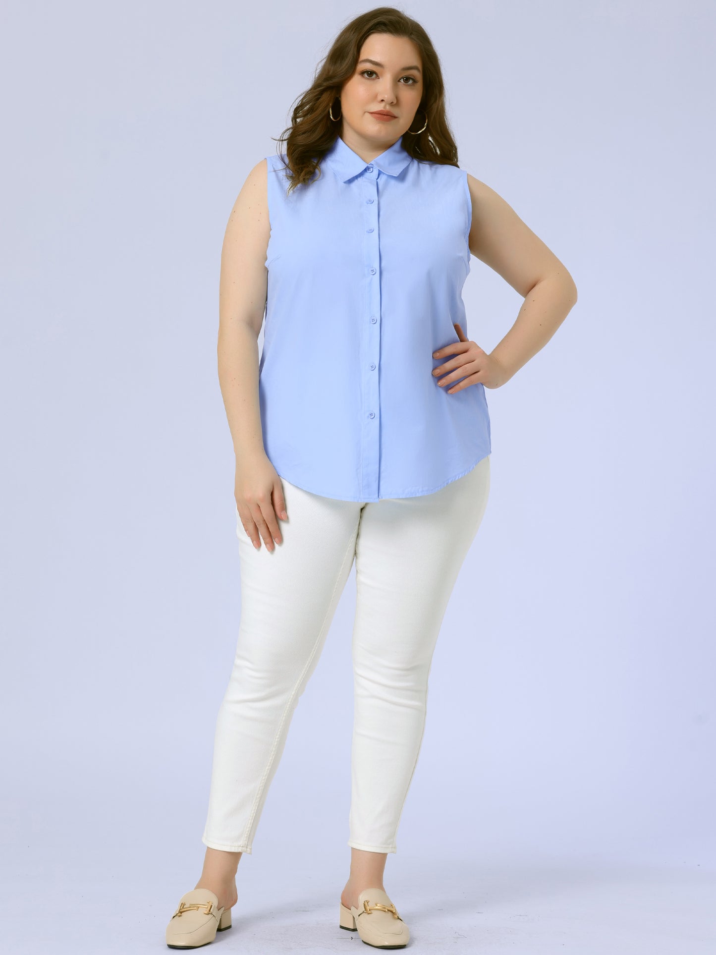 Women's Plus Size Sleeveless Top Summer Casual Office Button Down Tank Top Shirt