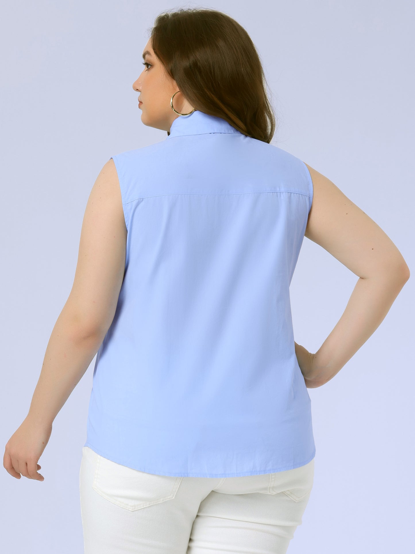 Women's Plus Size Sleeveless Top Summer Casual Office Button Down Tank Top Shirt