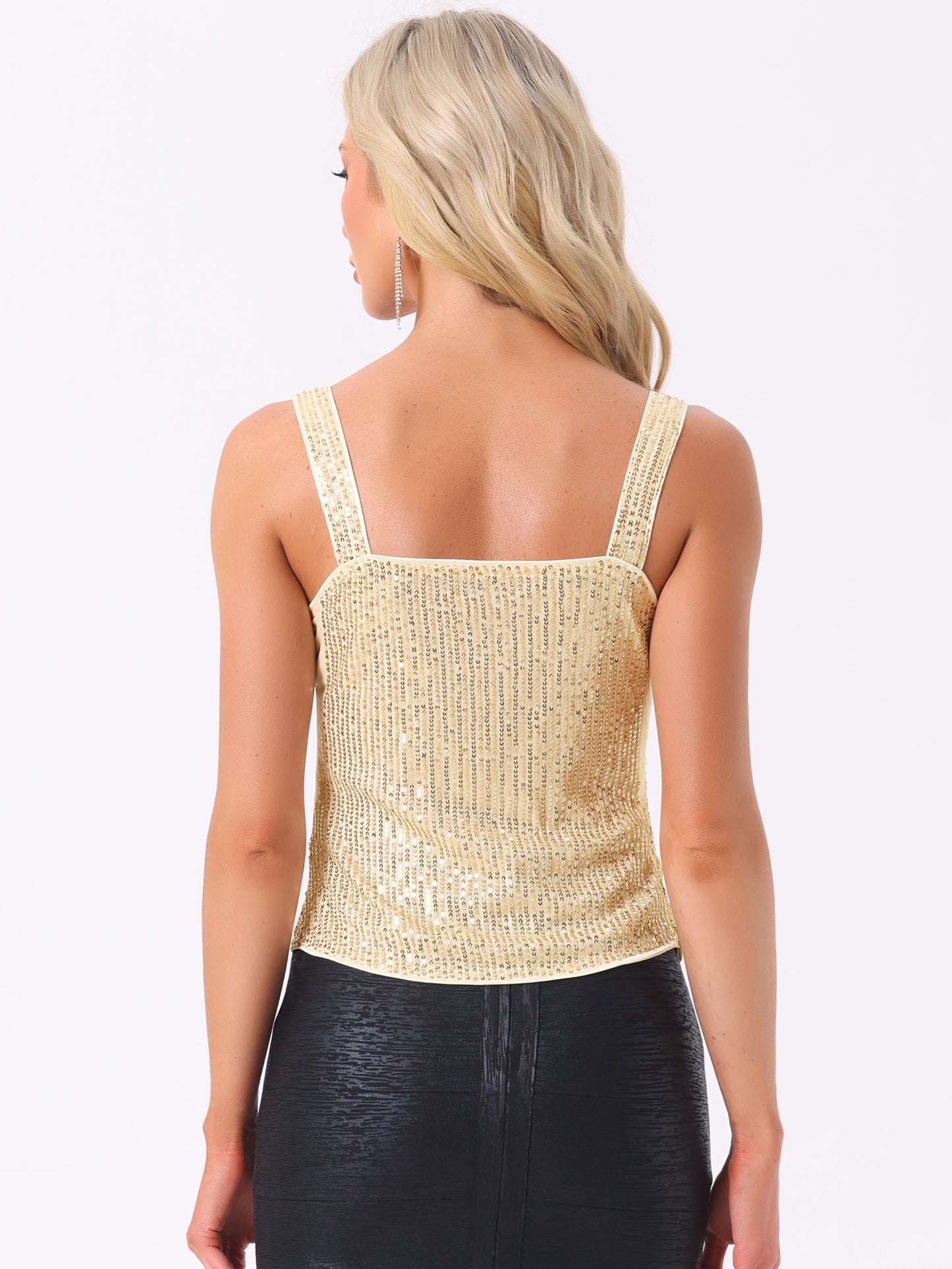 Women's Sequin Tank Tops Sparkly Glitter Sleeveless Camisole Corset Top