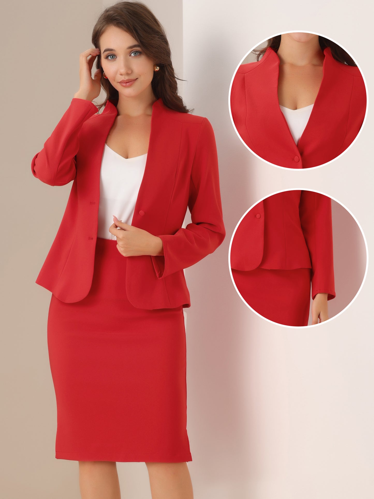 Women's 2 Piece Suit Skirt Set Business Formal Collarless Blazer and Pencil Skirt