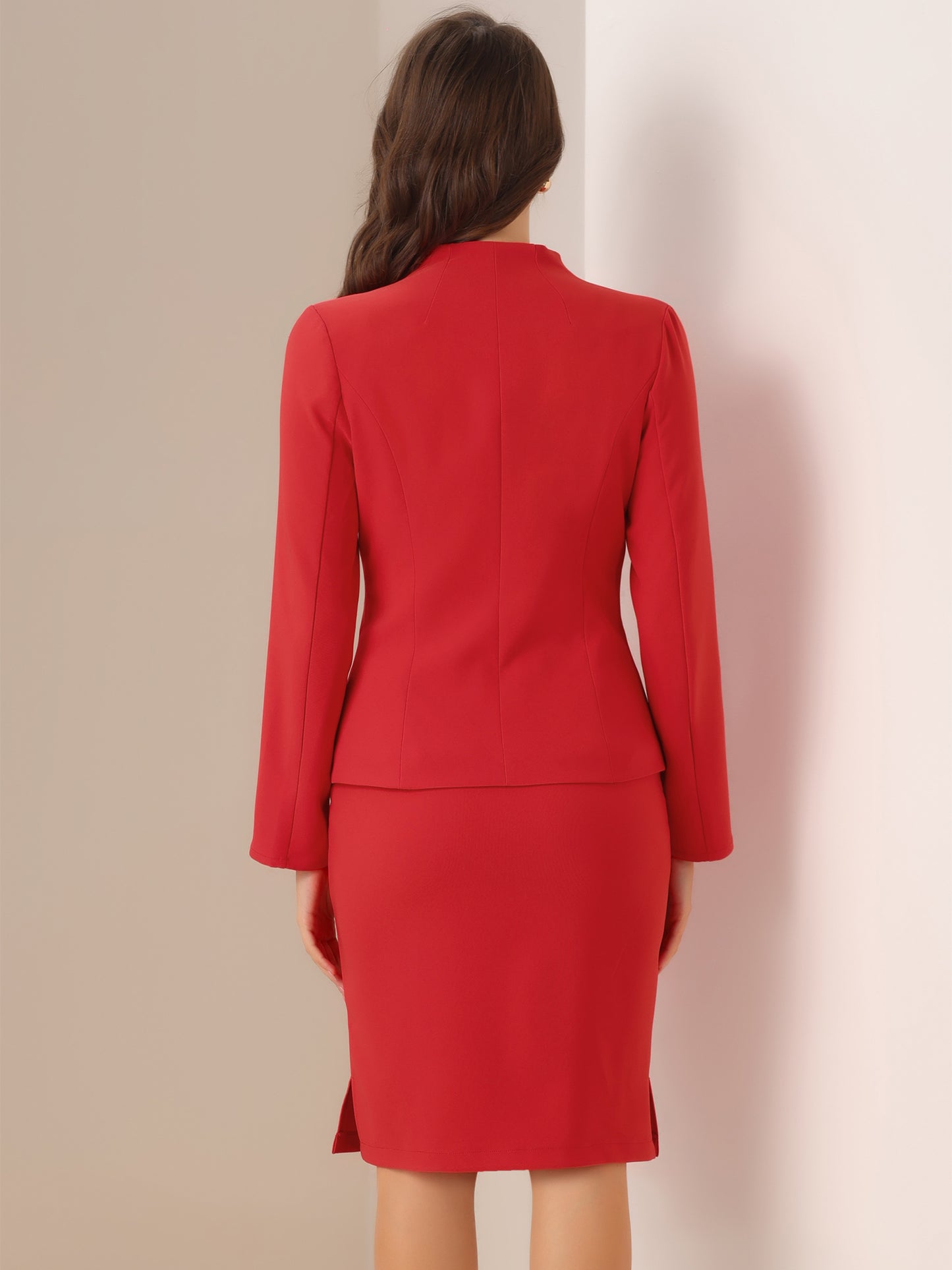 Women's 2 Piece Suit Skirt Set Business Formal Collarless Blazer and Pencil Skirt