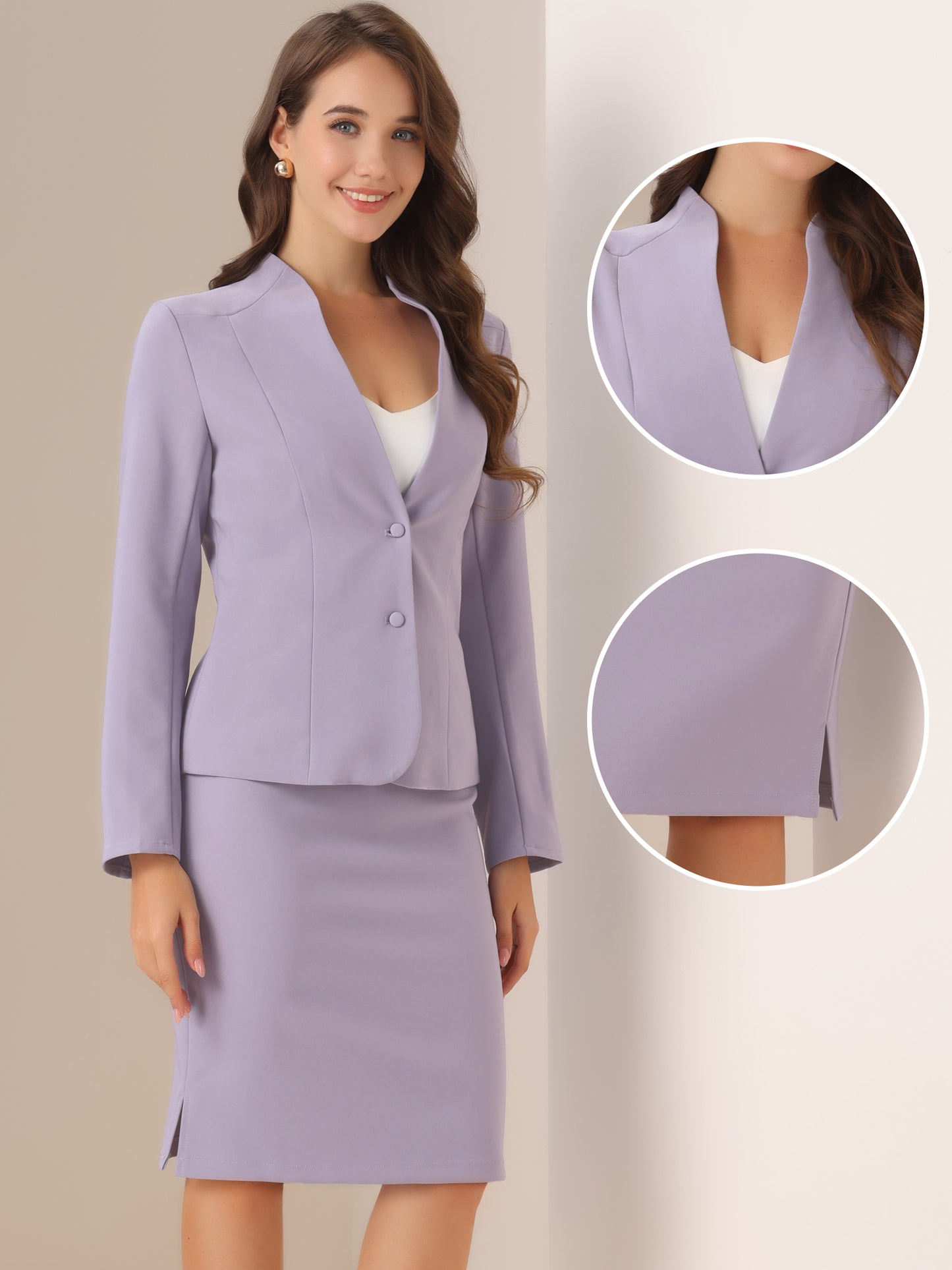 Women's 2 Piece Suit Skirt Set Business Formal Collarless Blazer and Pencil Skirt