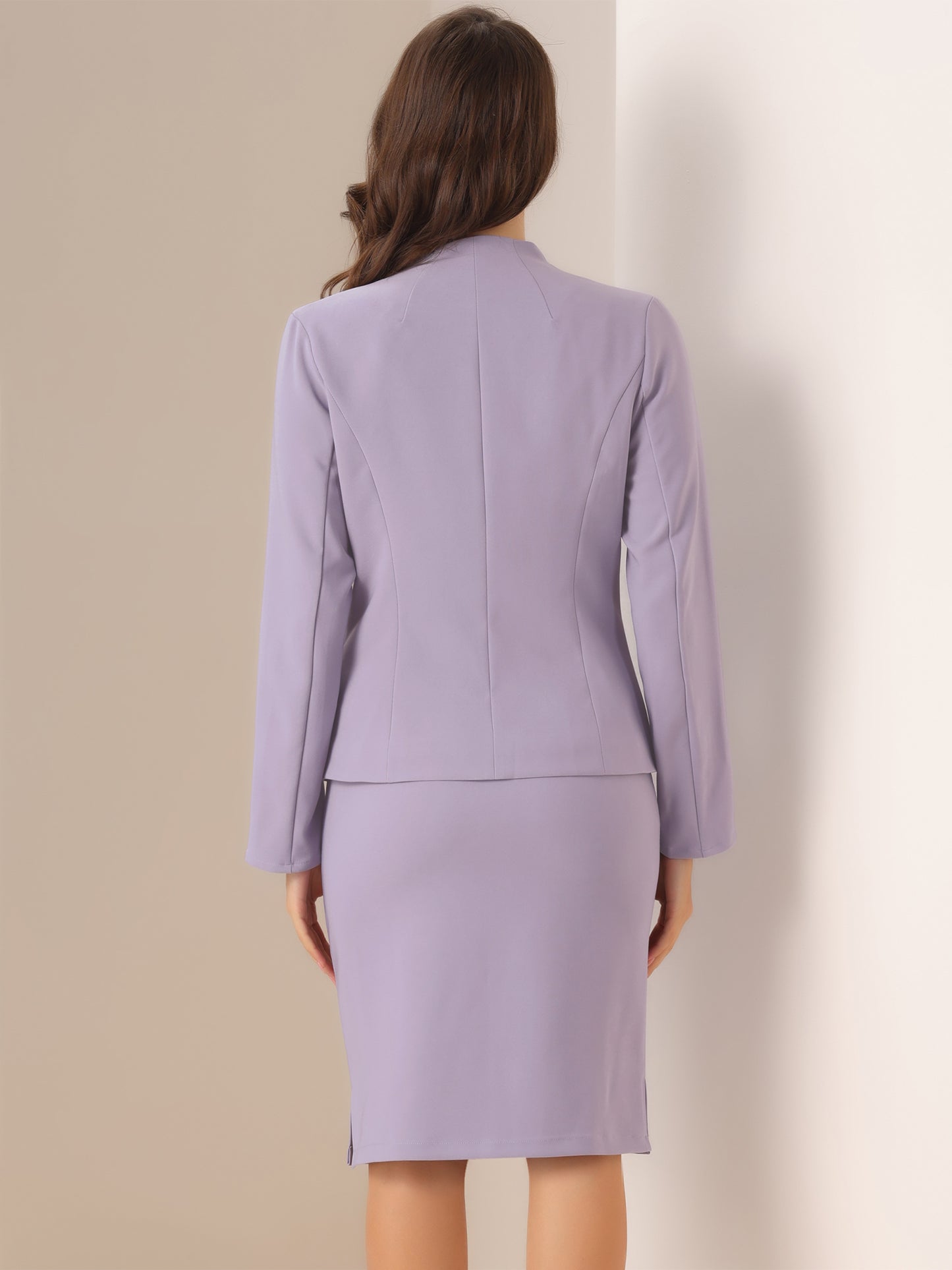 Women's 2 Piece Suit Skirt Set Business Formal Collarless Blazer and Pencil Skirt