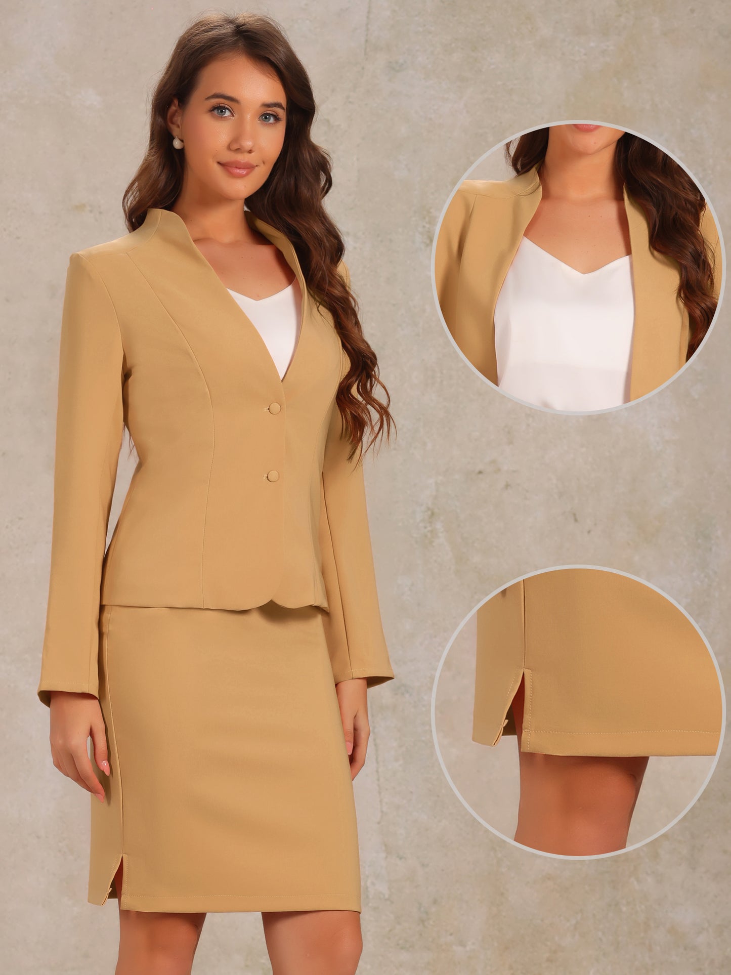 Women's 2 Piece Suit Skirt Set Business Formal Collarless Blazer and Pencil Skirt