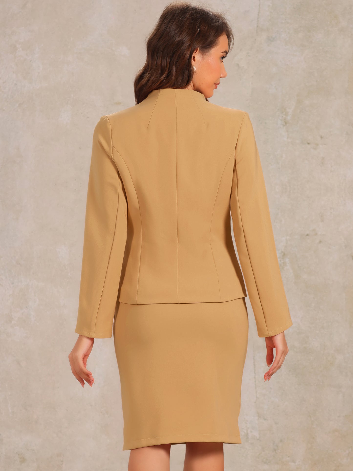 Women's 2 Piece Suit Skirt Set Business Formal Collarless Blazer and Pencil Skirt