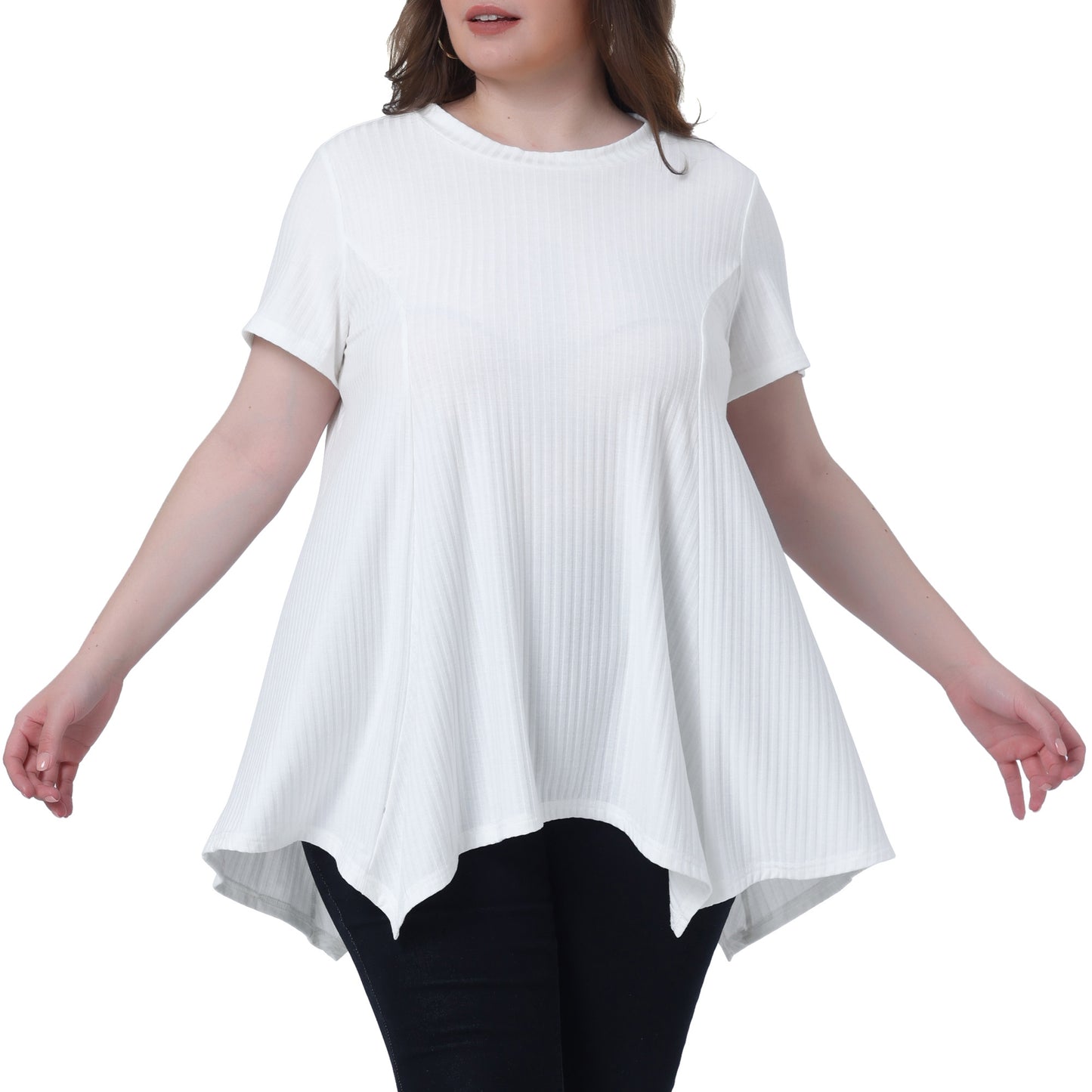 Women's Plus Size Short Sleeve Tunic Handkerchief Hem Summer Casual Top