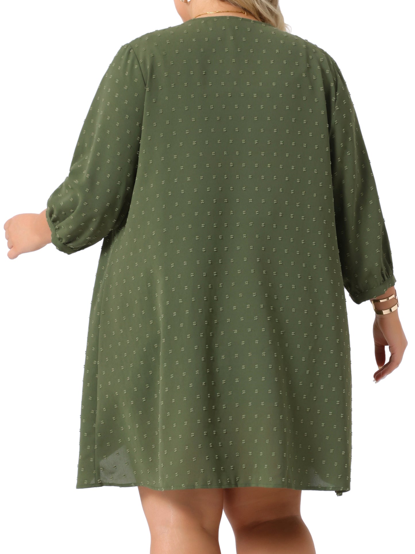 Women Plus Size Cardigan Open Front 3/4 Sleeve Swiss Dots Lightweight Casual Cover Up