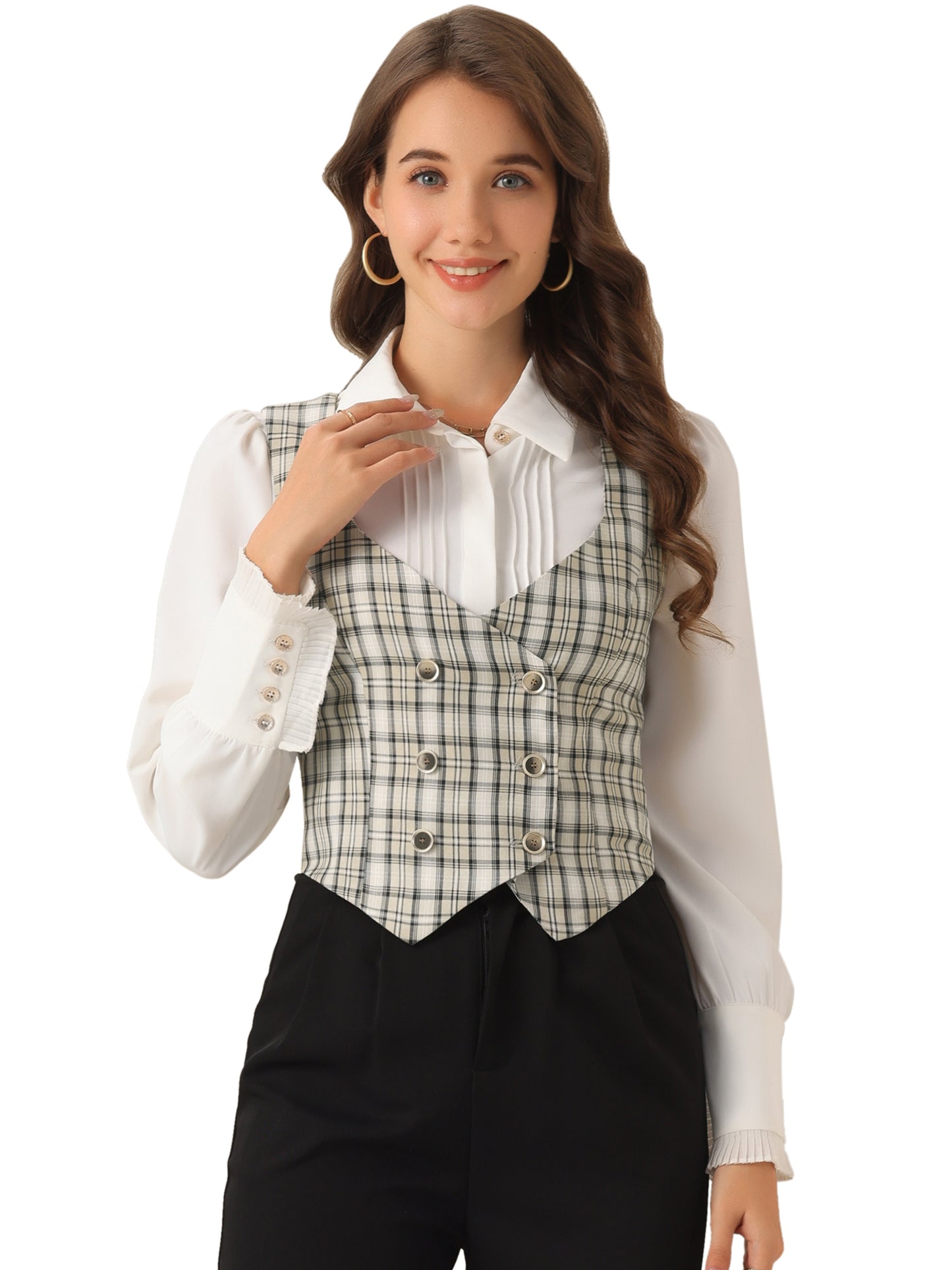 Women's Plaid Vest Vintage Retro Steampunk Double Breasted Suit Waistcoat