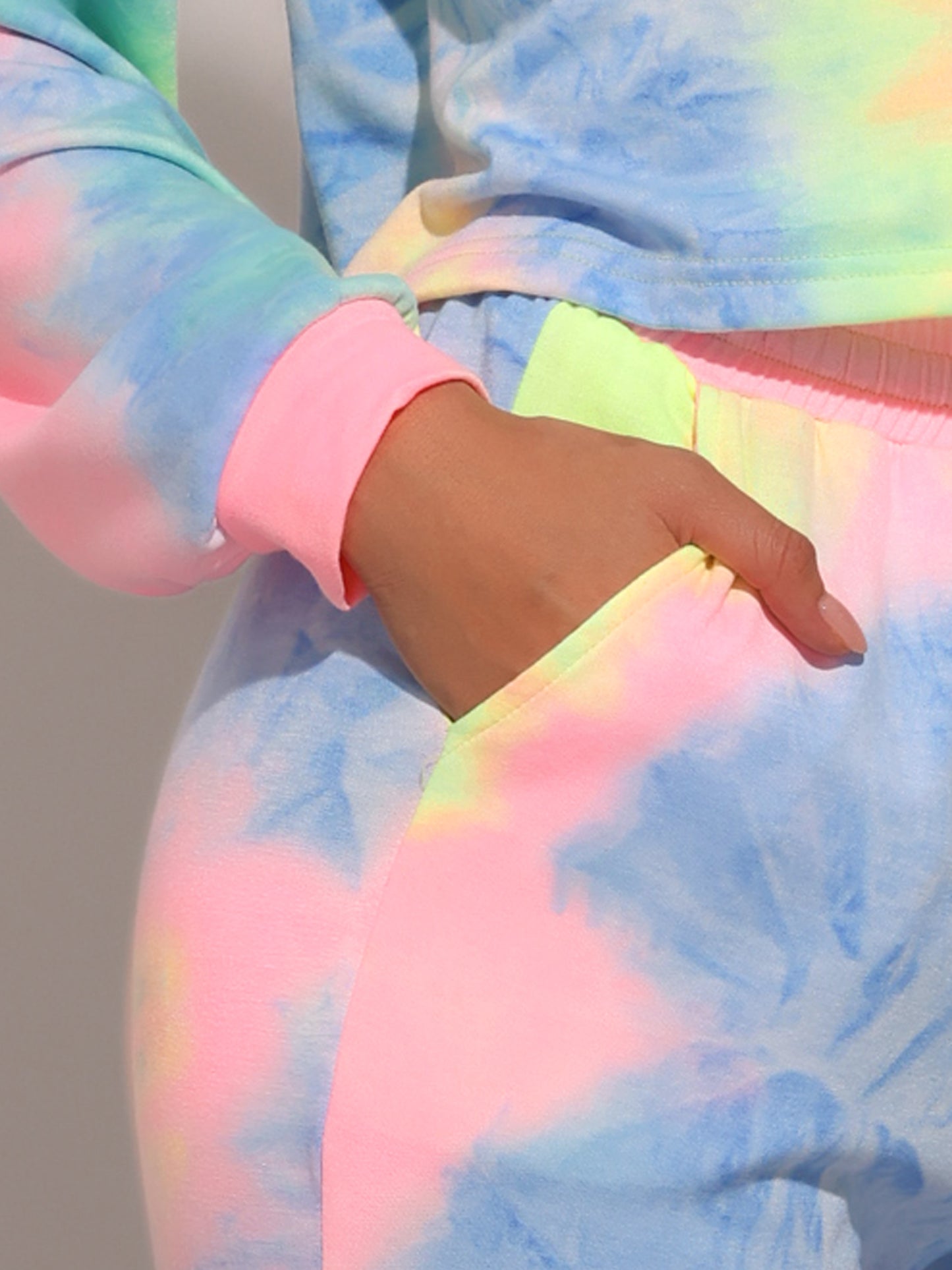 Conjunto deportivo de 2 piezas para mujer, sudadera con capucha y estampado tie-dye, con cordón ajustable