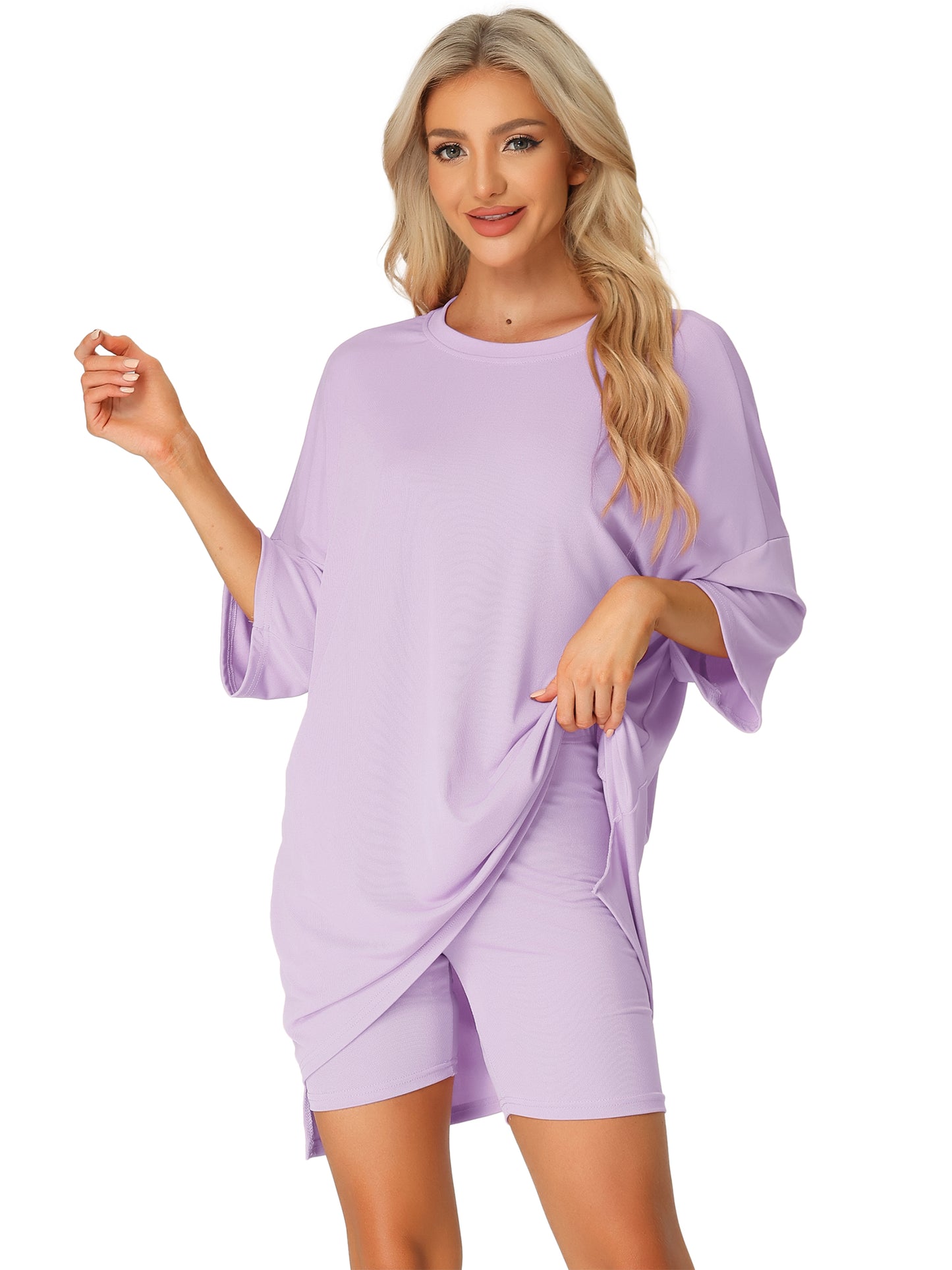 Women's 2 Piece Lounge Set Sleepwear Oversized T-Shirt with Biker Shorts Workout Sweatsuit Outfit