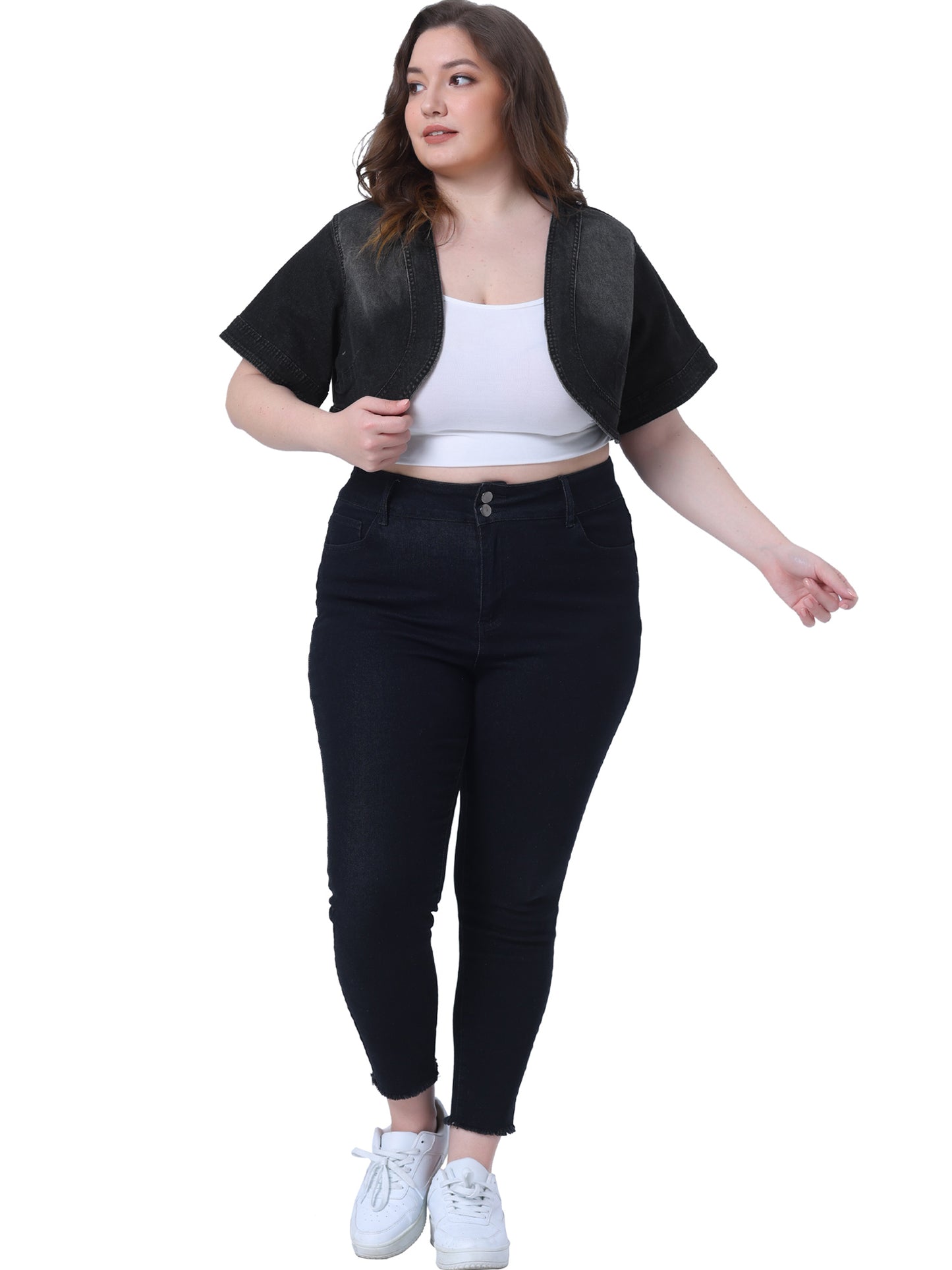 Women Plus Size Denim Jackets Cardigan Casual Short Crop Jean Jacket Shrug