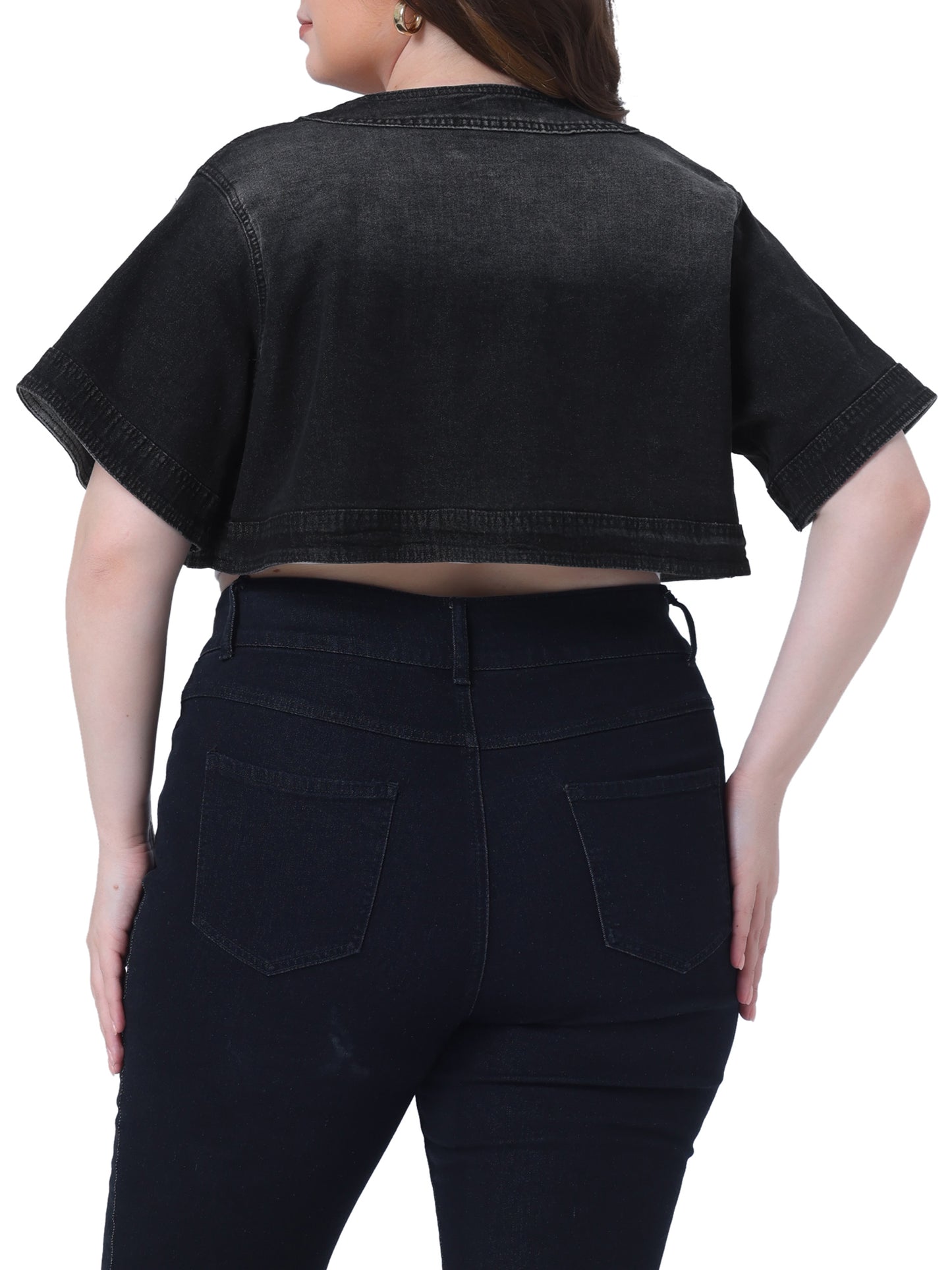 Women Plus Size Denim Jackets Cardigan Casual Short Crop Jean Jacket Shrug