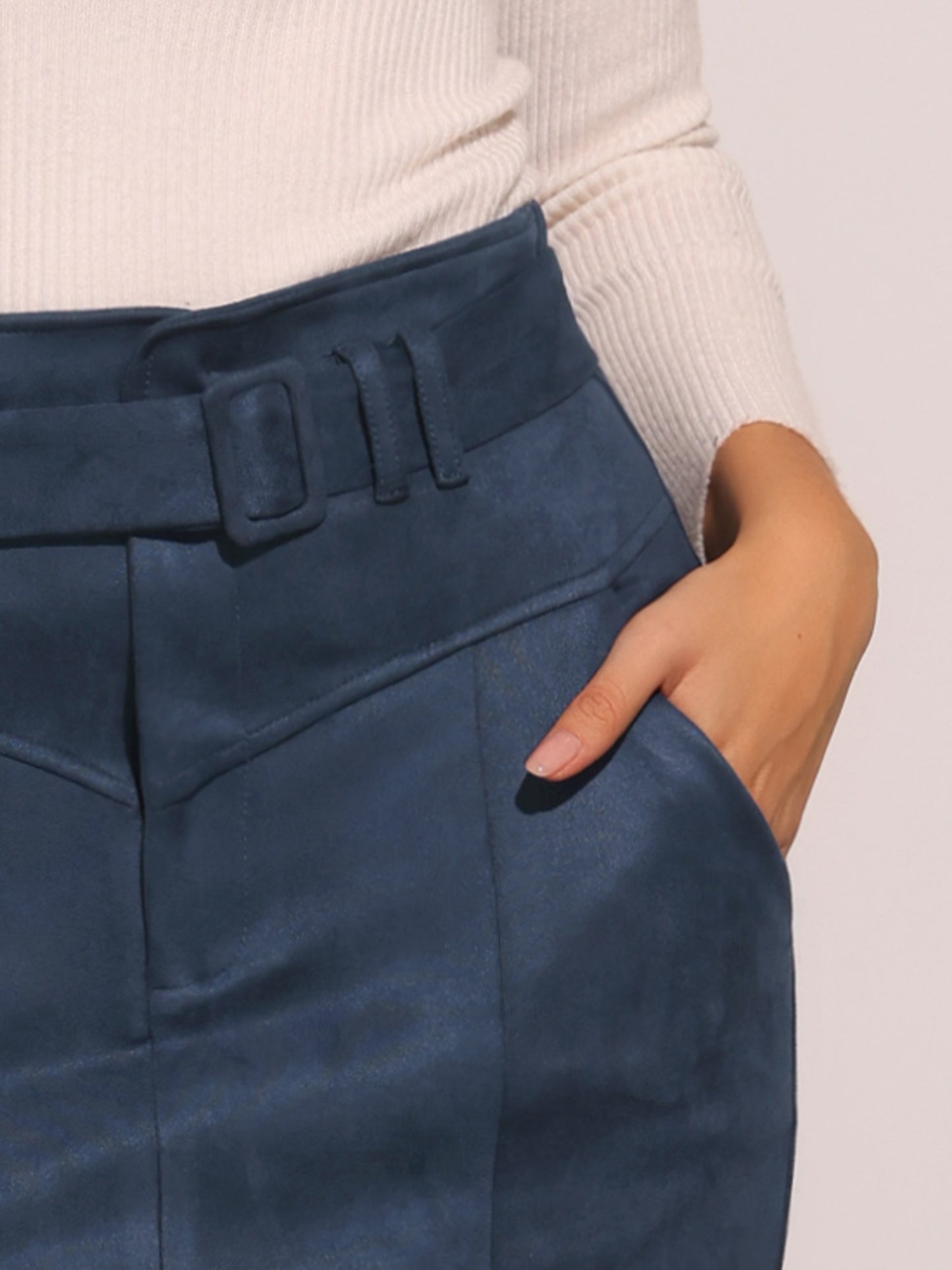 Women's Faux Suede Skirt High Waist Casual Belted Pencil Skirts