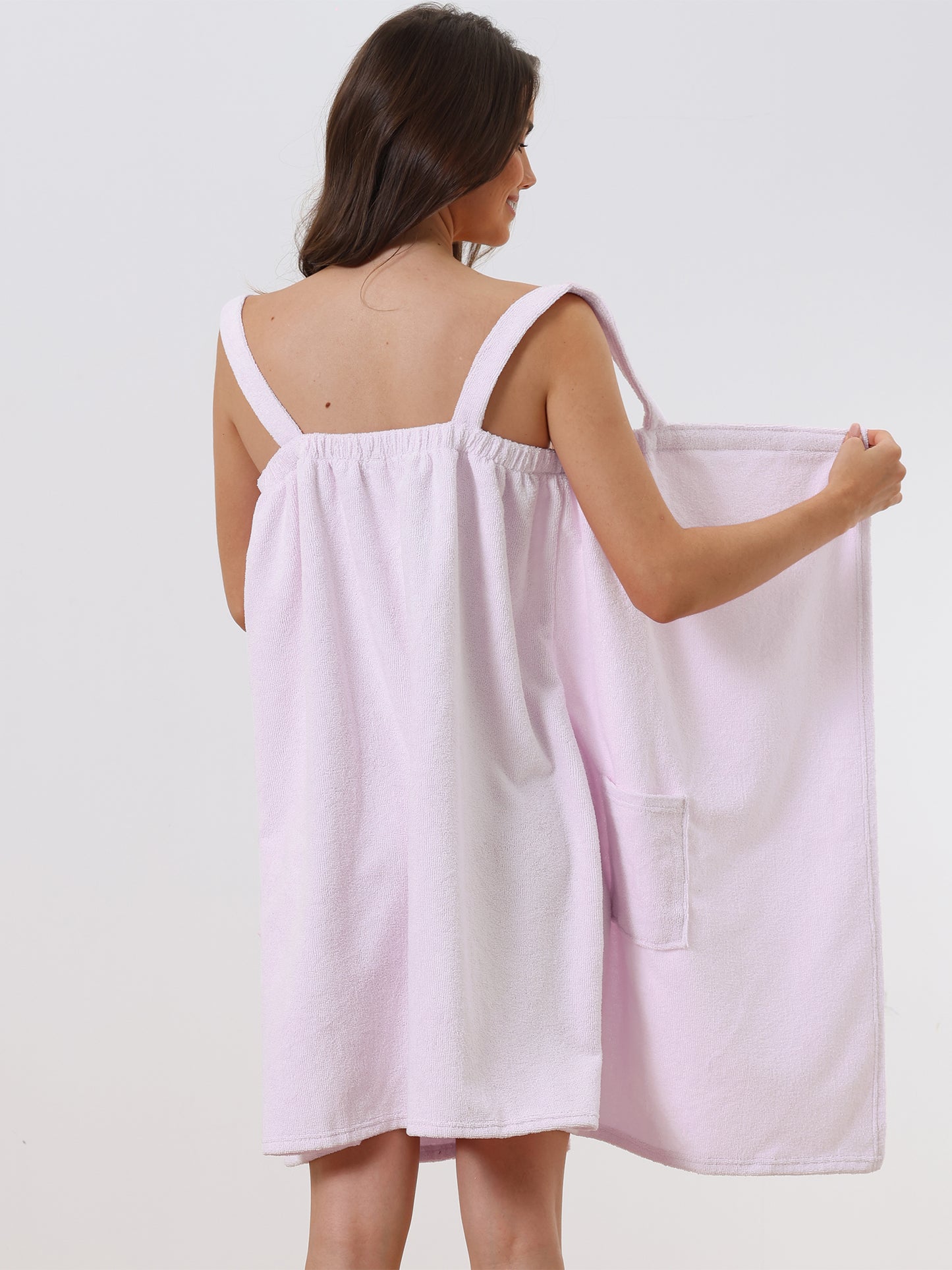 Women's Towel Dress Terry Wrap Bathrobe Spa Towelling Robe with Strap for Gym Shower Bath