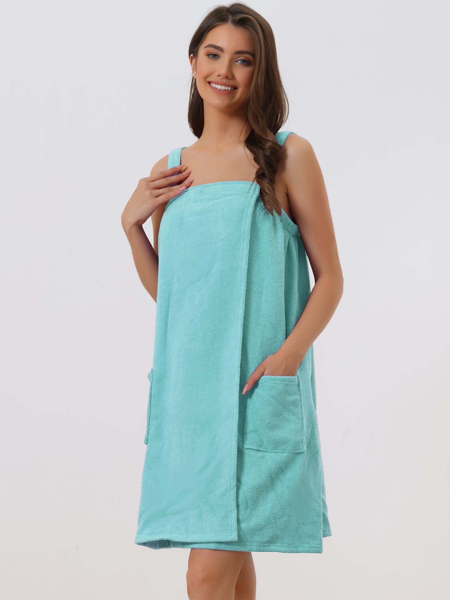 Women's Towel Dress Terry Wrap Bathrobe Spa Towelling Robe with Strap for Gym Shower Bath