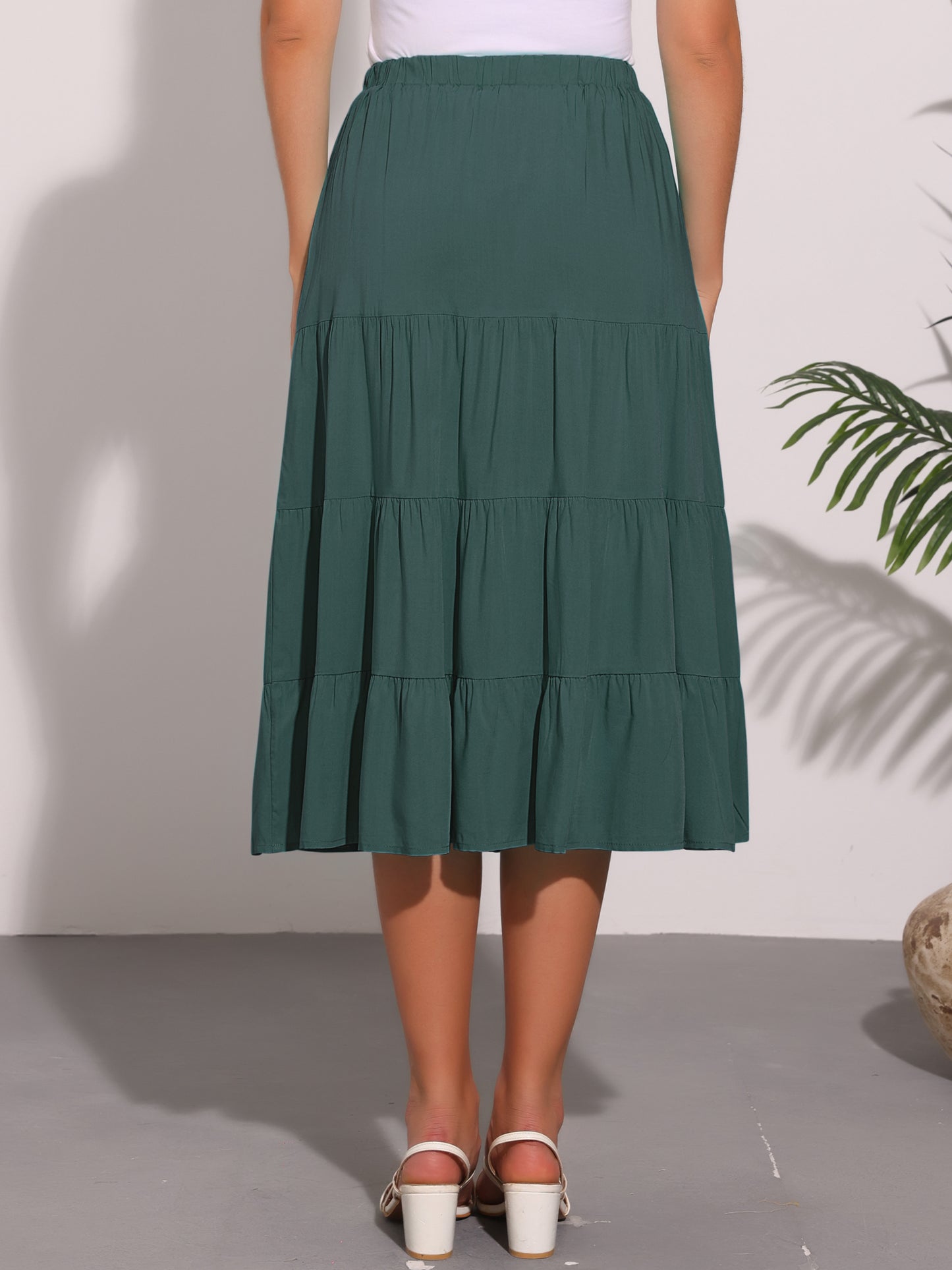 Faldas midi para mujer, estilo bohemio, plisadas, con vuelo, con cintura elástica, largas, con bolsillos