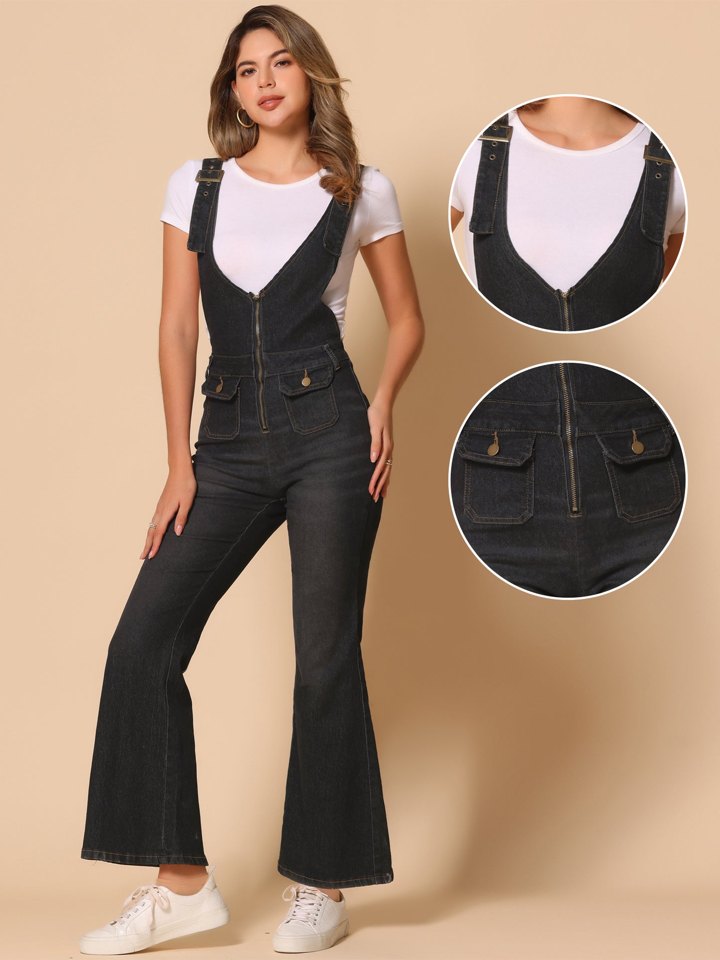 Women's Overalls Jeans Casual Adjustable Bib Bell Bottom Denim Pants Jumpsuits