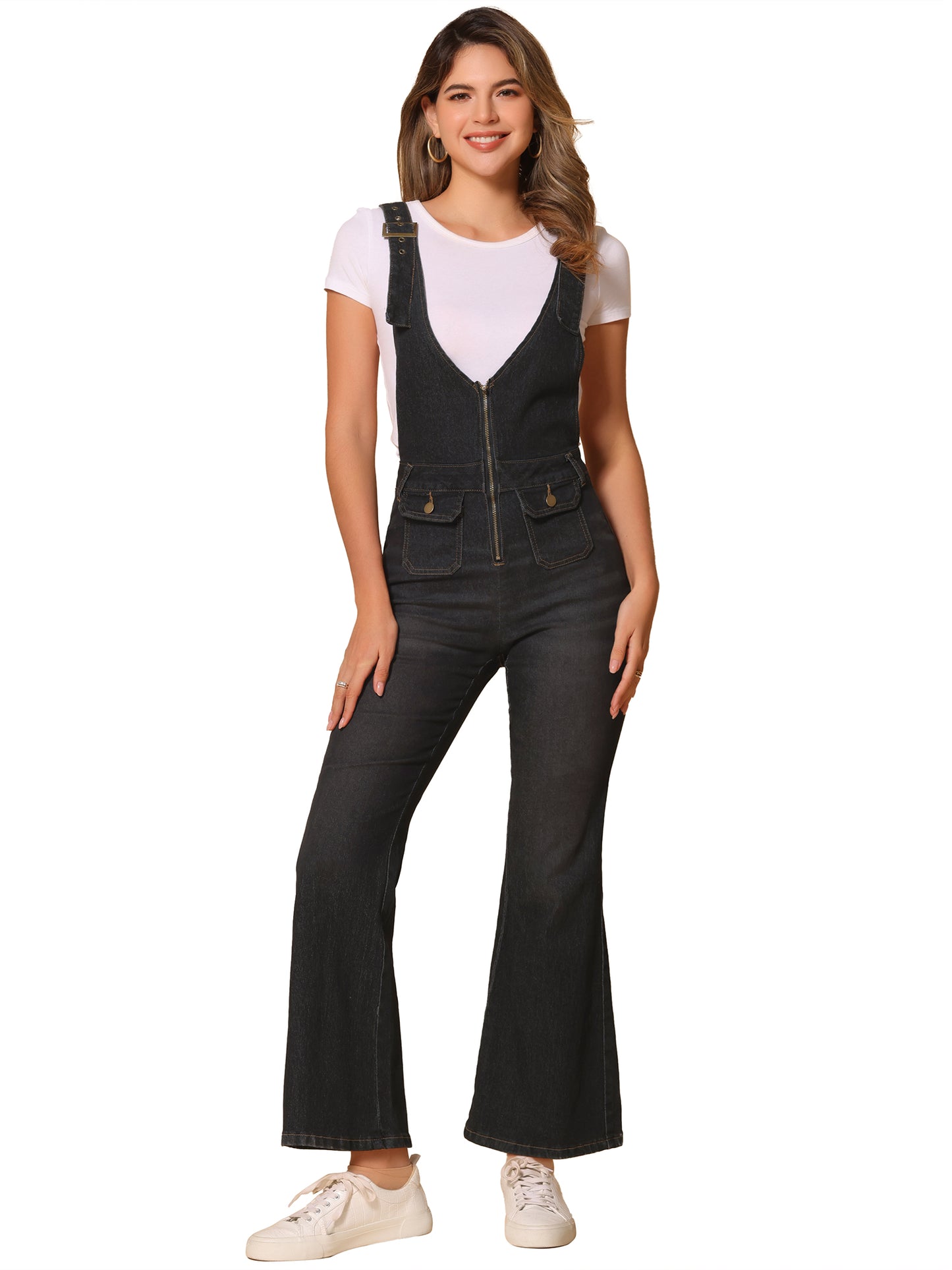 Women's Overalls Jeans Casual Adjustable Bib Bell Bottom Denim Pants Jumpsuits