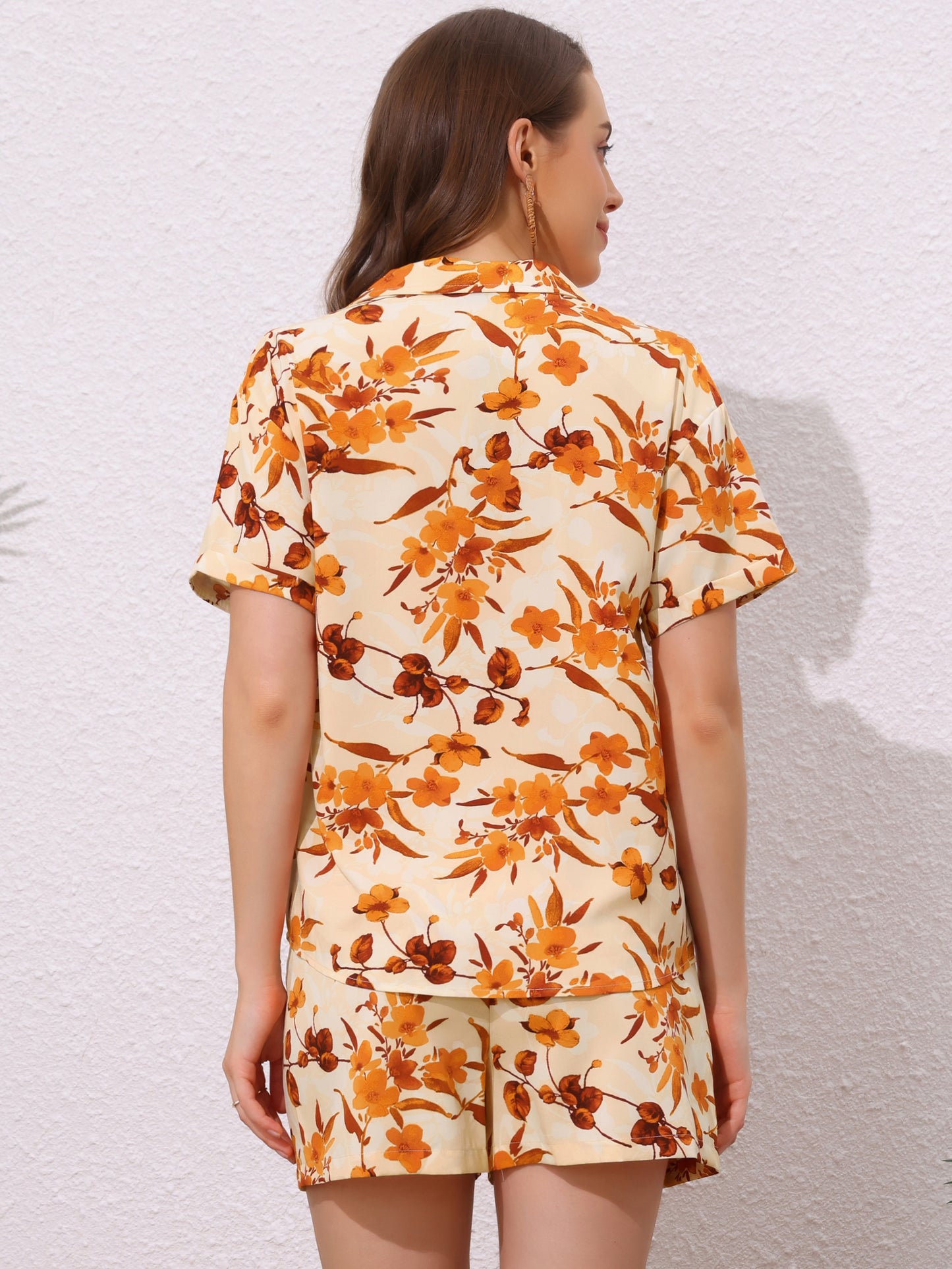 Women Hawaiian Set 2 Pieces Floral Button Down Shirt and Shorts Tropical Vacation Beach Casual
