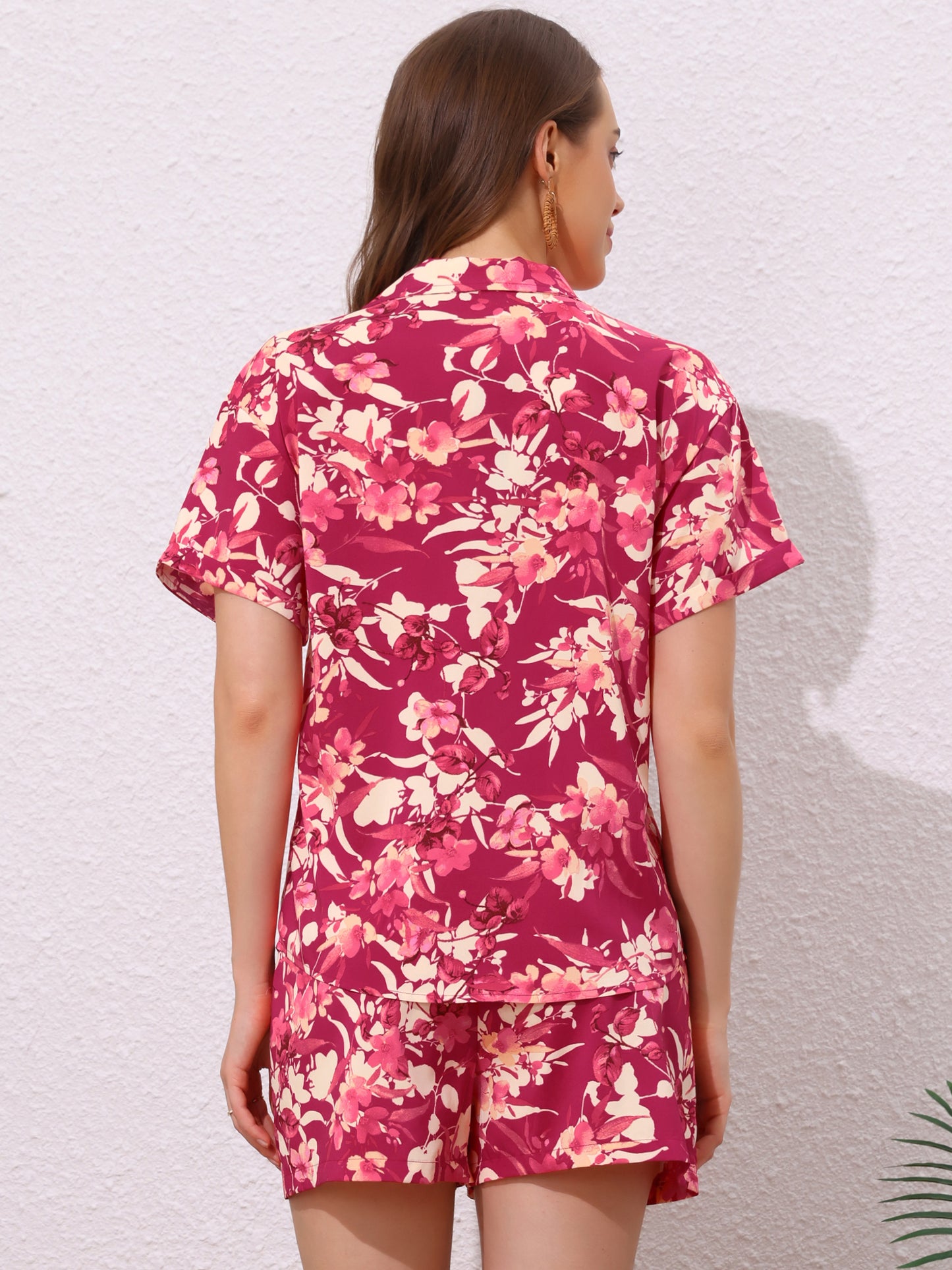 Women Hawaiian Set 2 Pieces Floral Button Down Shirt and Shorts Tropical Vacation Beach Casual