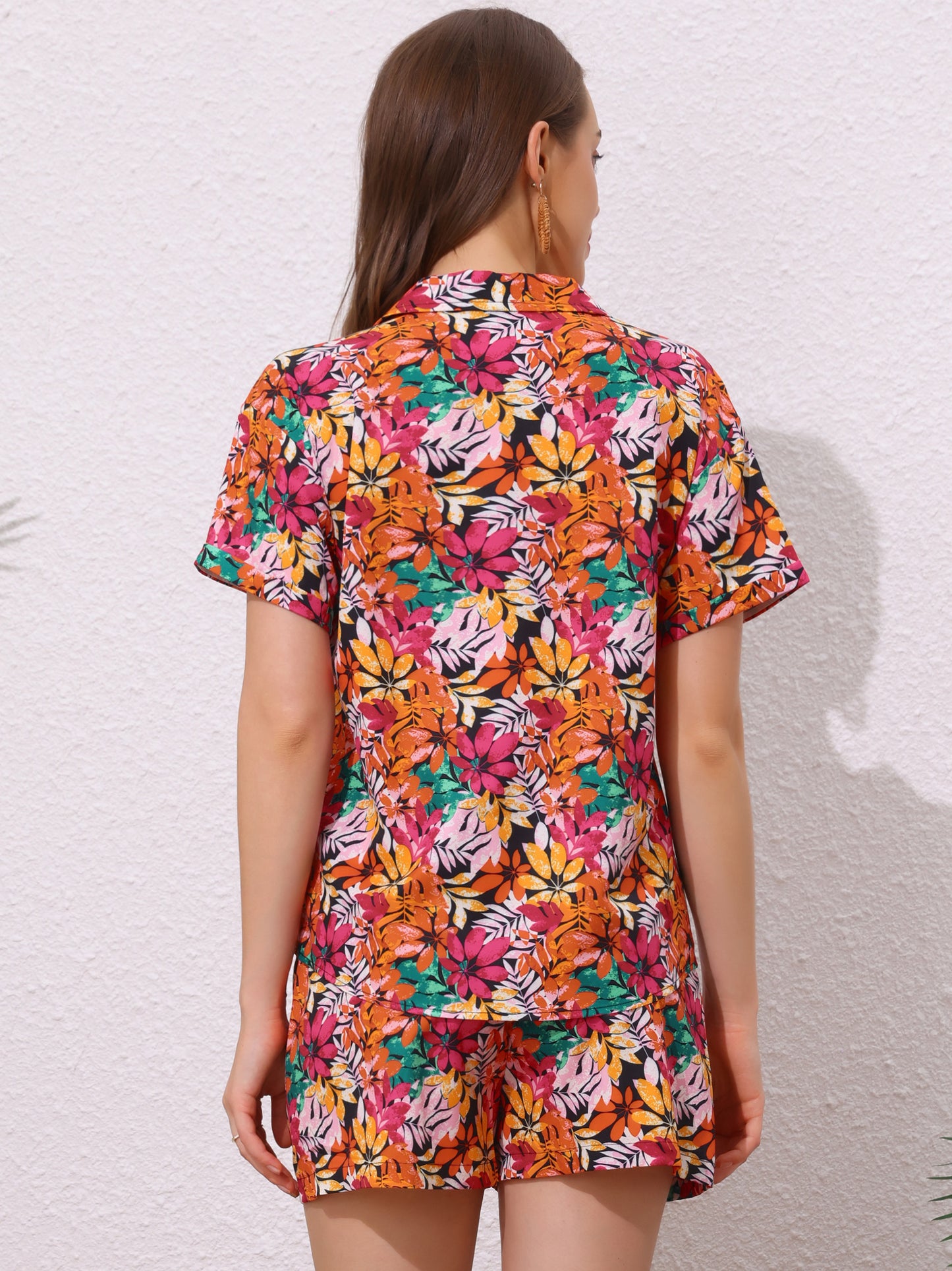 Women Hawaiian Set 2 Pieces Floral Button Down Shirt and Shorts Tropical Vacation Beach Casual