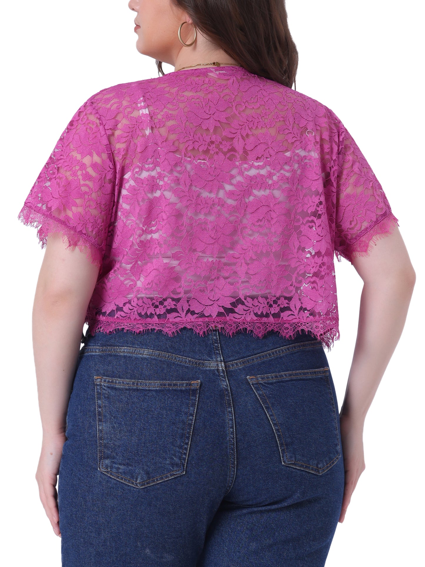 Women's Plus Size Elegant Short Sleeve Sheer Floral Lace Bolero Shrug Top