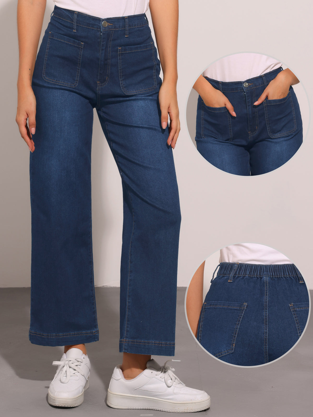 Women's Wide Leg Jeans High Waisted Stretchy Straight Leg Buttoned Loose Denim Pants