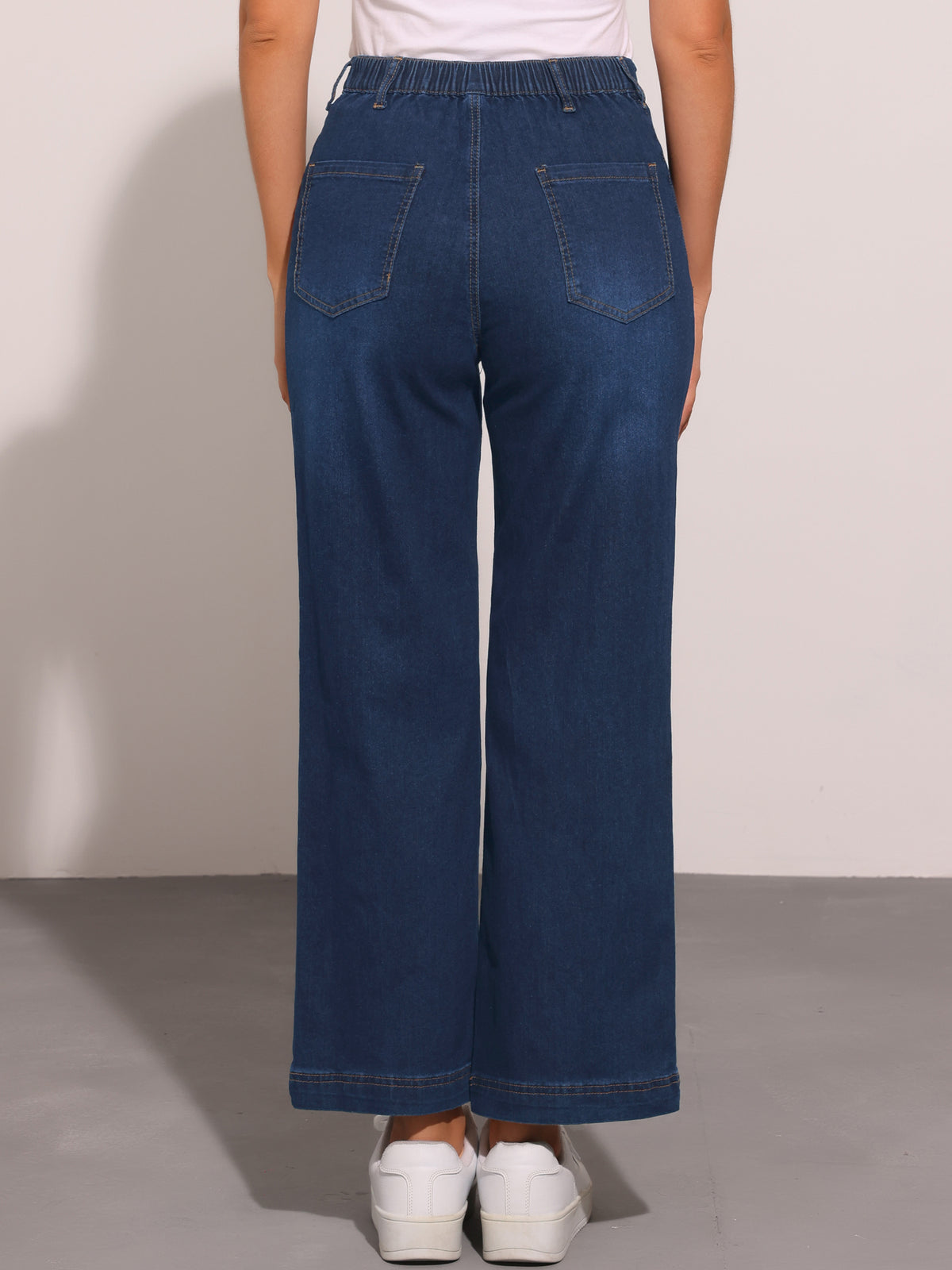 Women's Wide Leg Jeans High Waisted Stretchy Straight Leg Buttoned Loose Denim Pants