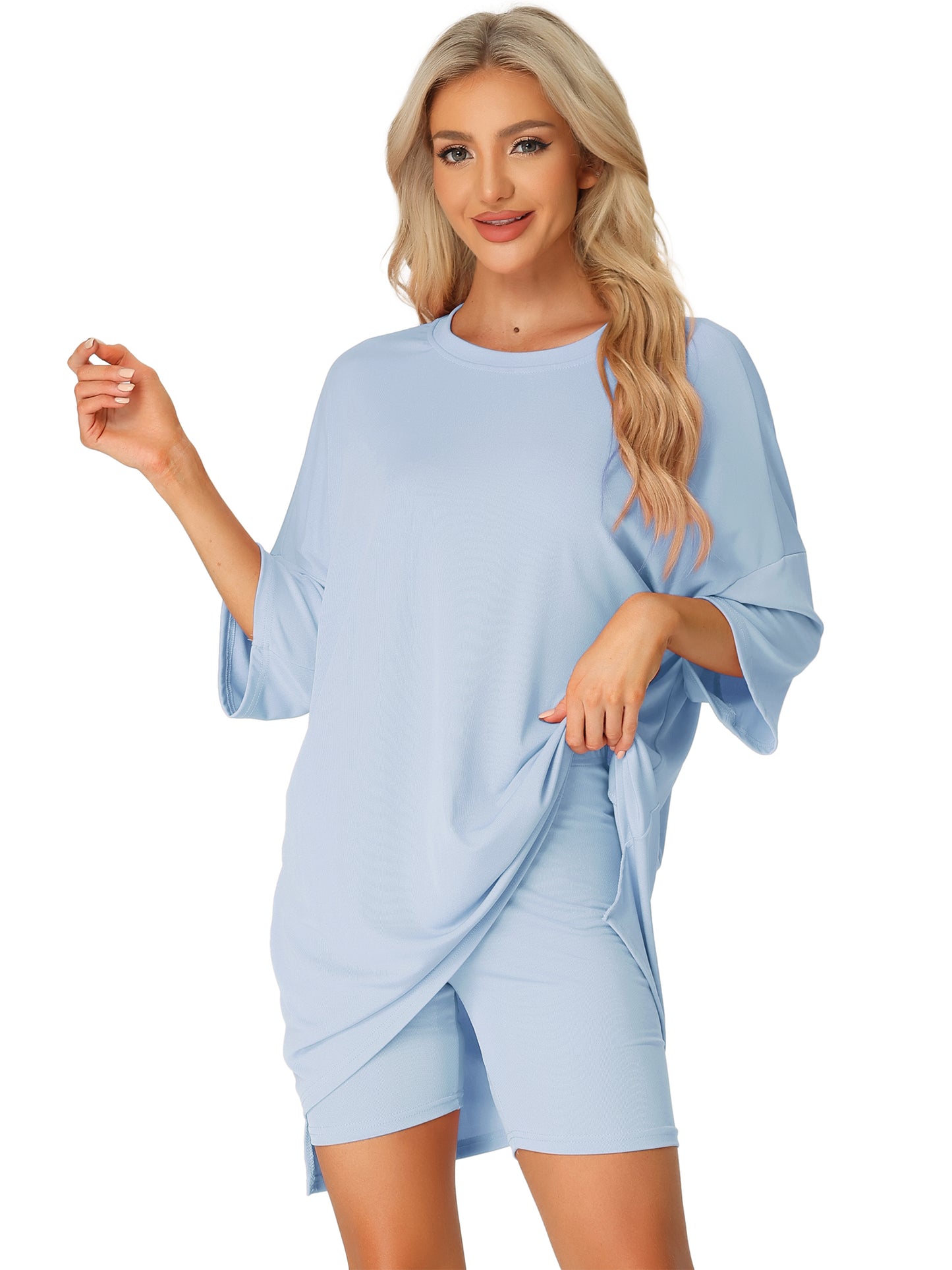 Women's 2 Piece Lounge Set Sleepwear Oversized T-Shirt with Biker Shorts Workout Sweatsuit Outfit