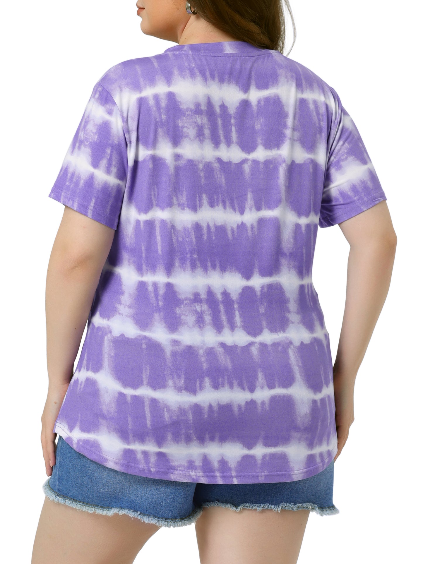 Women's Plus Size Summer Top V Neck Short Sleeve Casual Tie Dye
