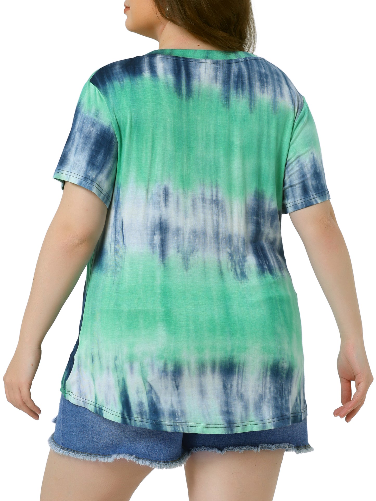 Women's Plus Size Summer Top V Neck Short Sleeve Casual Tie Dye