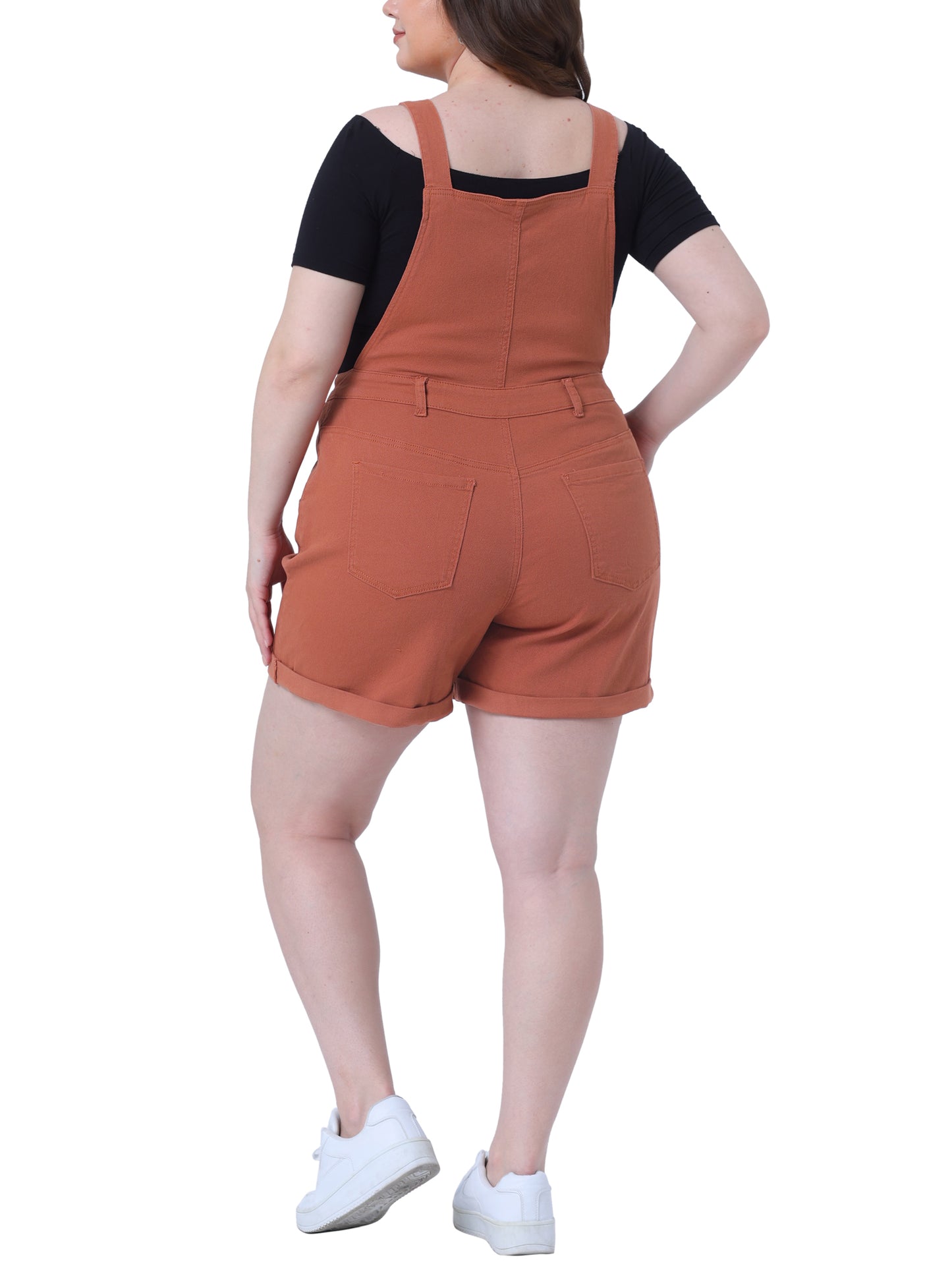 Mono de mezclilla con bolsillos y dobladillo enrollado para mujer, talla grande