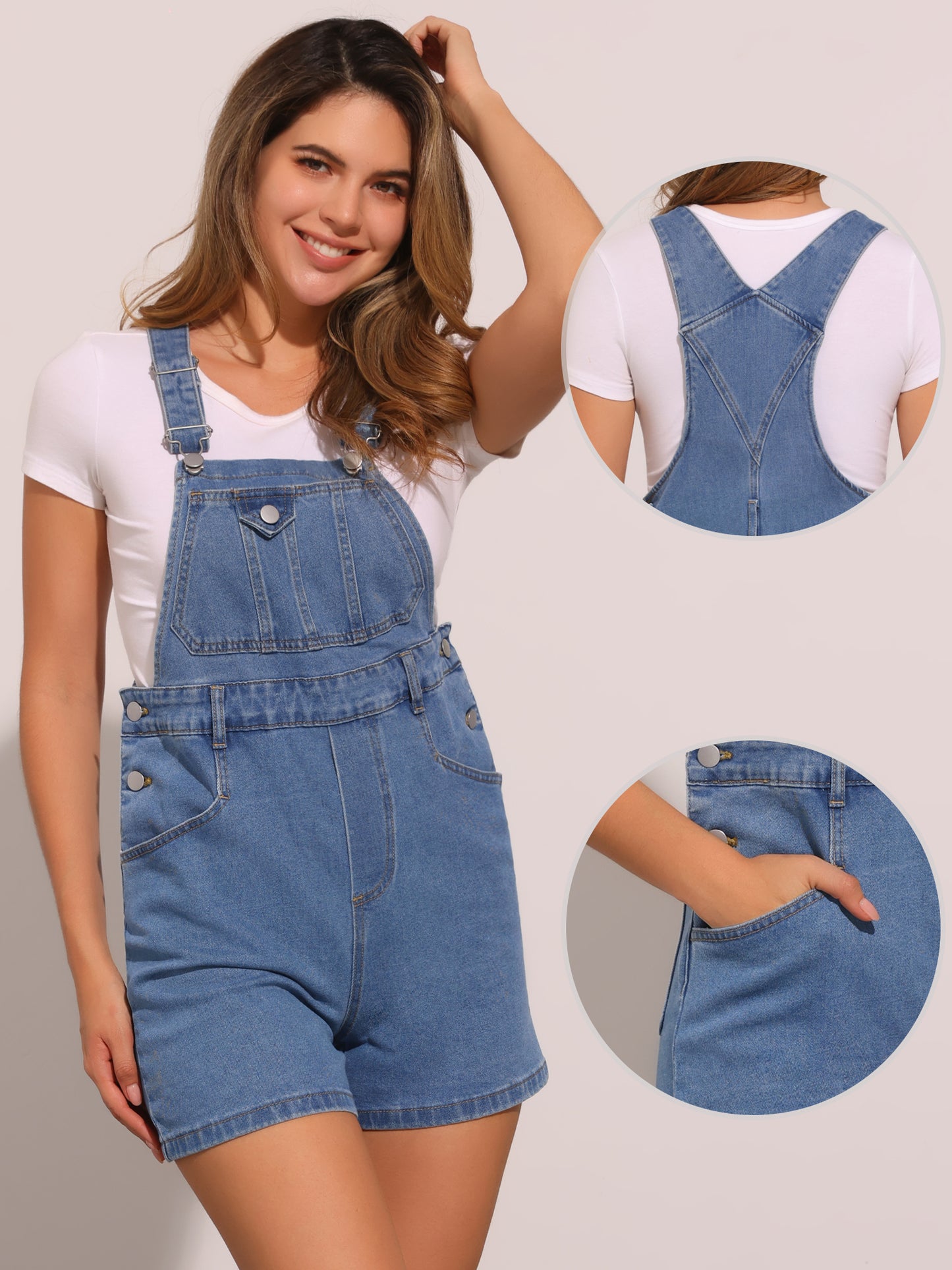 Women's Denim Shortalls Casual Adjustable Straps Bib Overall Jean Shorts Romper