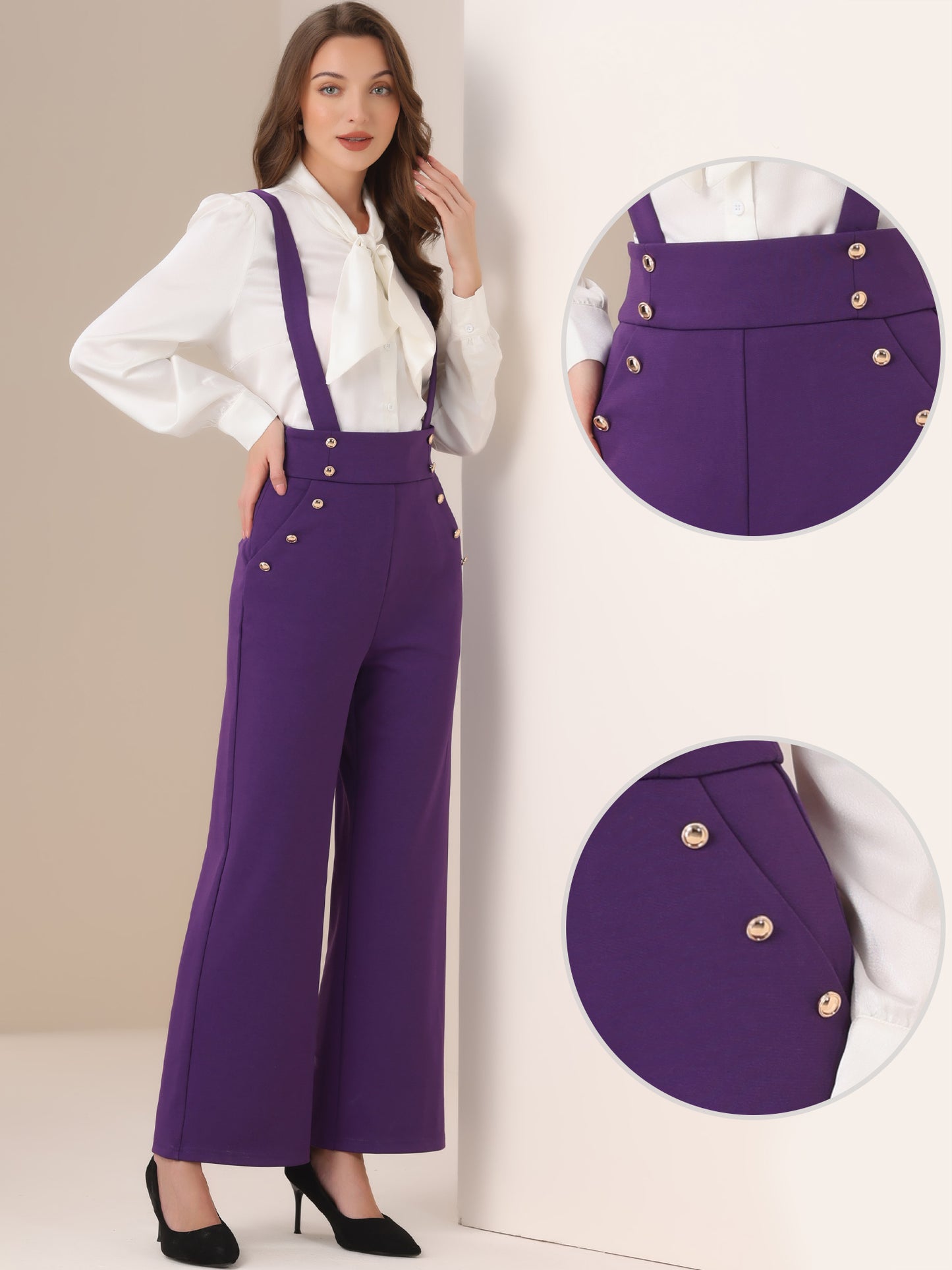 Women's Casual Office Overall Adjustable Straps Wide Leg Suspenders Jumpsuits