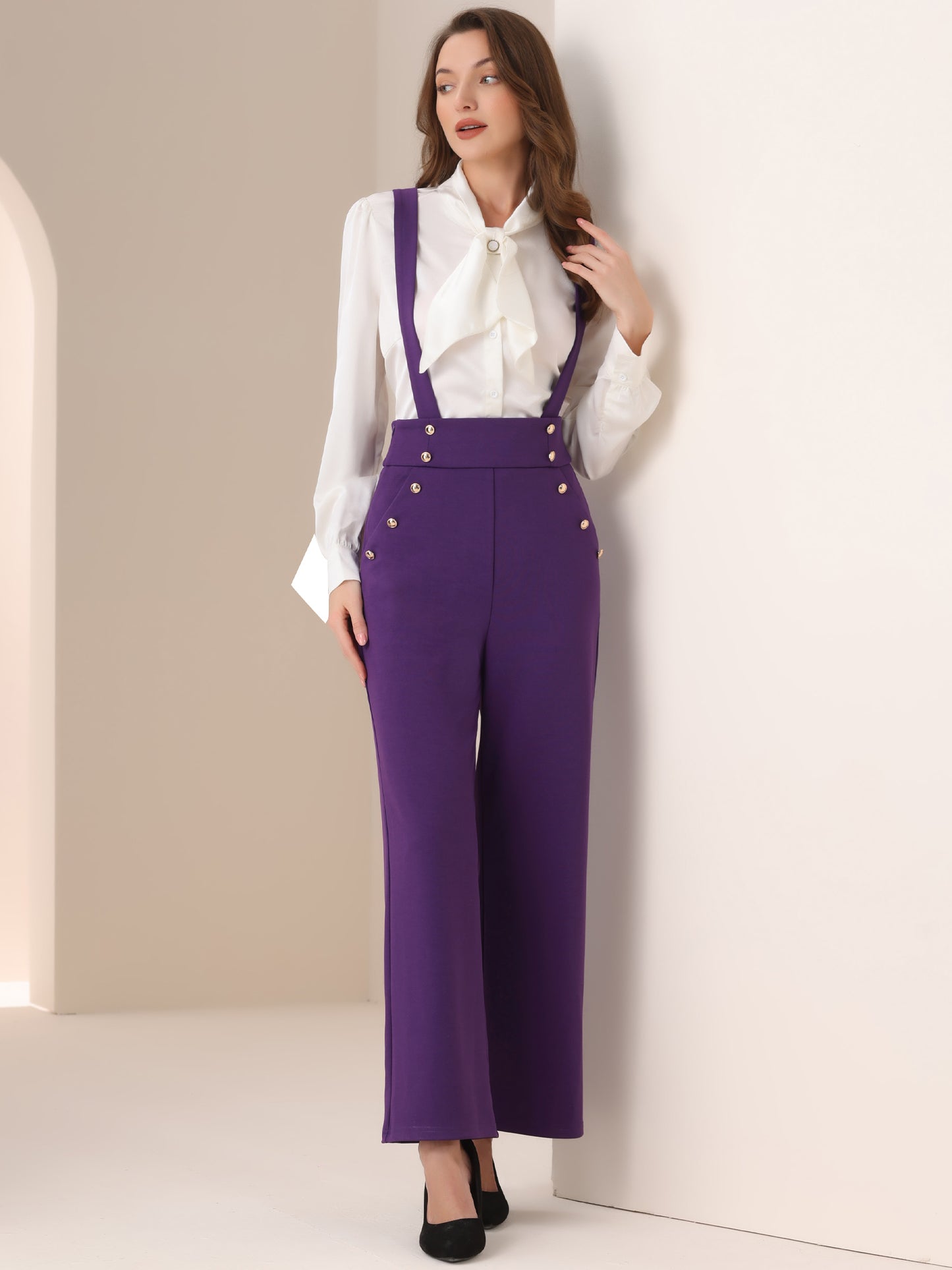 Women's Casual Office Overall Adjustable Straps Wide Leg Suspenders Jumpsuits