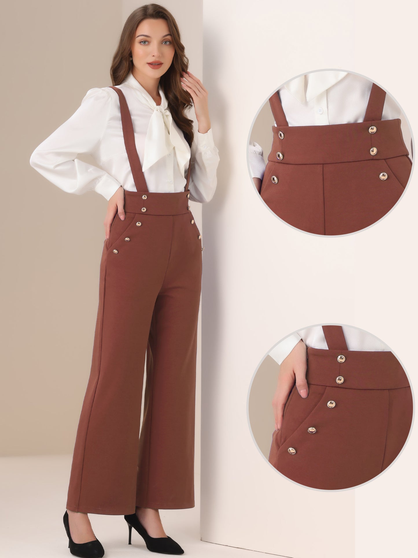 Women's Casual Office Overall Adjustable Straps Wide Leg Suspenders Jumpsuits