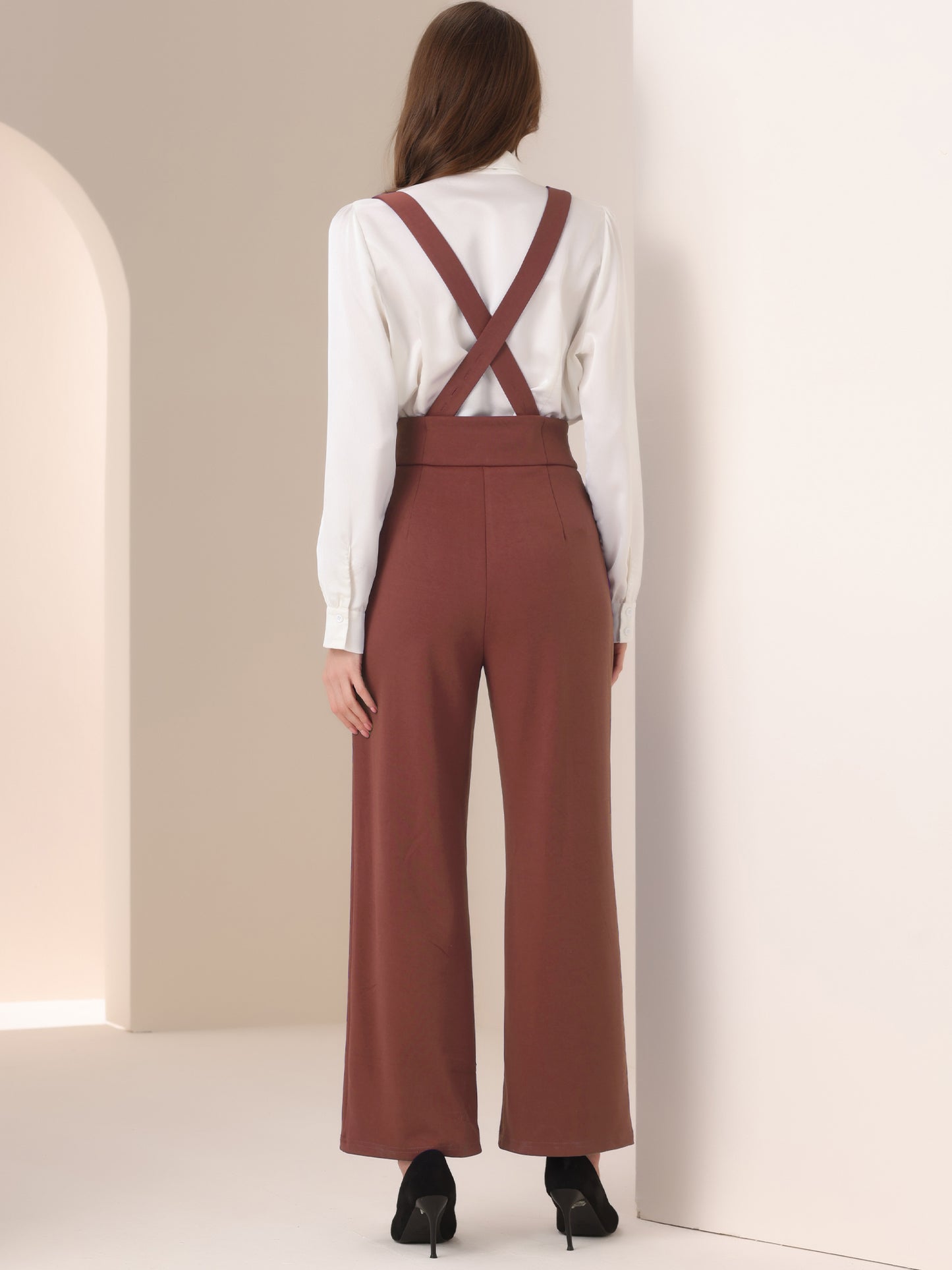Women's Casual Office Overall Adjustable Straps Wide Leg Suspenders Jumpsuits